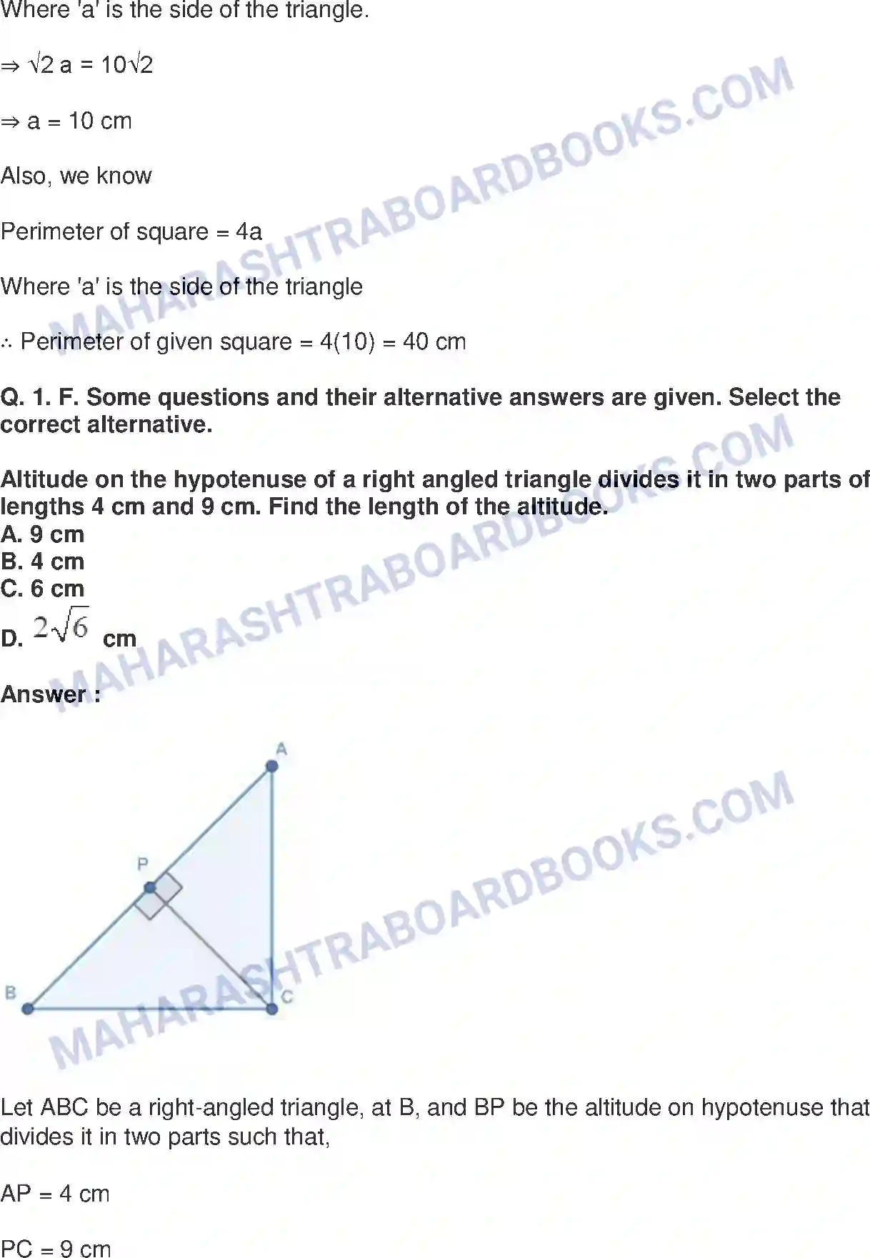 Maharashtra Board Solution Class-10 Mathematics+Part-II+-+English+Medium Pythagoras Theorem Image 17