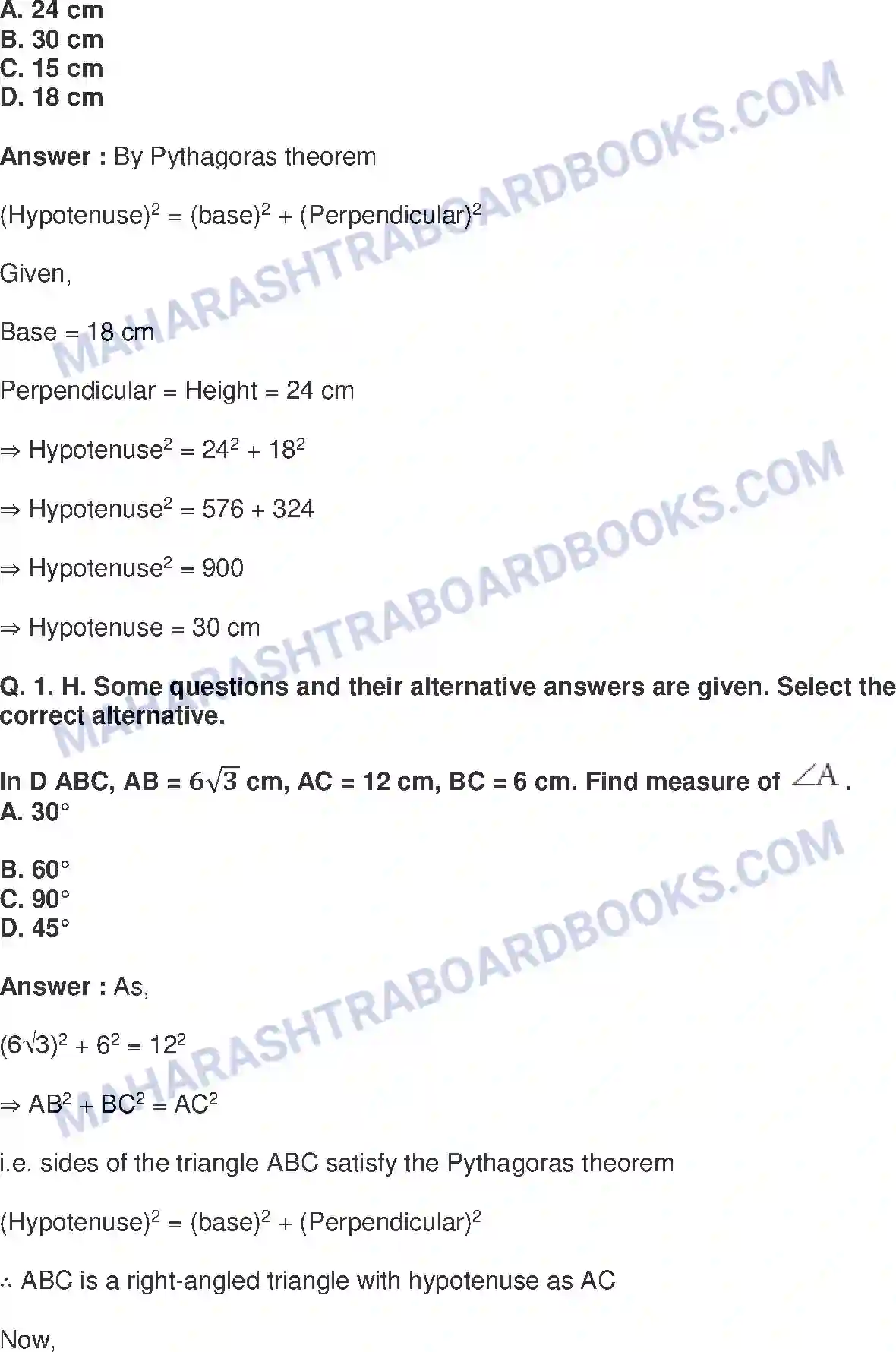 Maharashtra Board Solution Class-10 Mathematics+Part-II+-+English+Medium Pythagoras Theorem Image 19