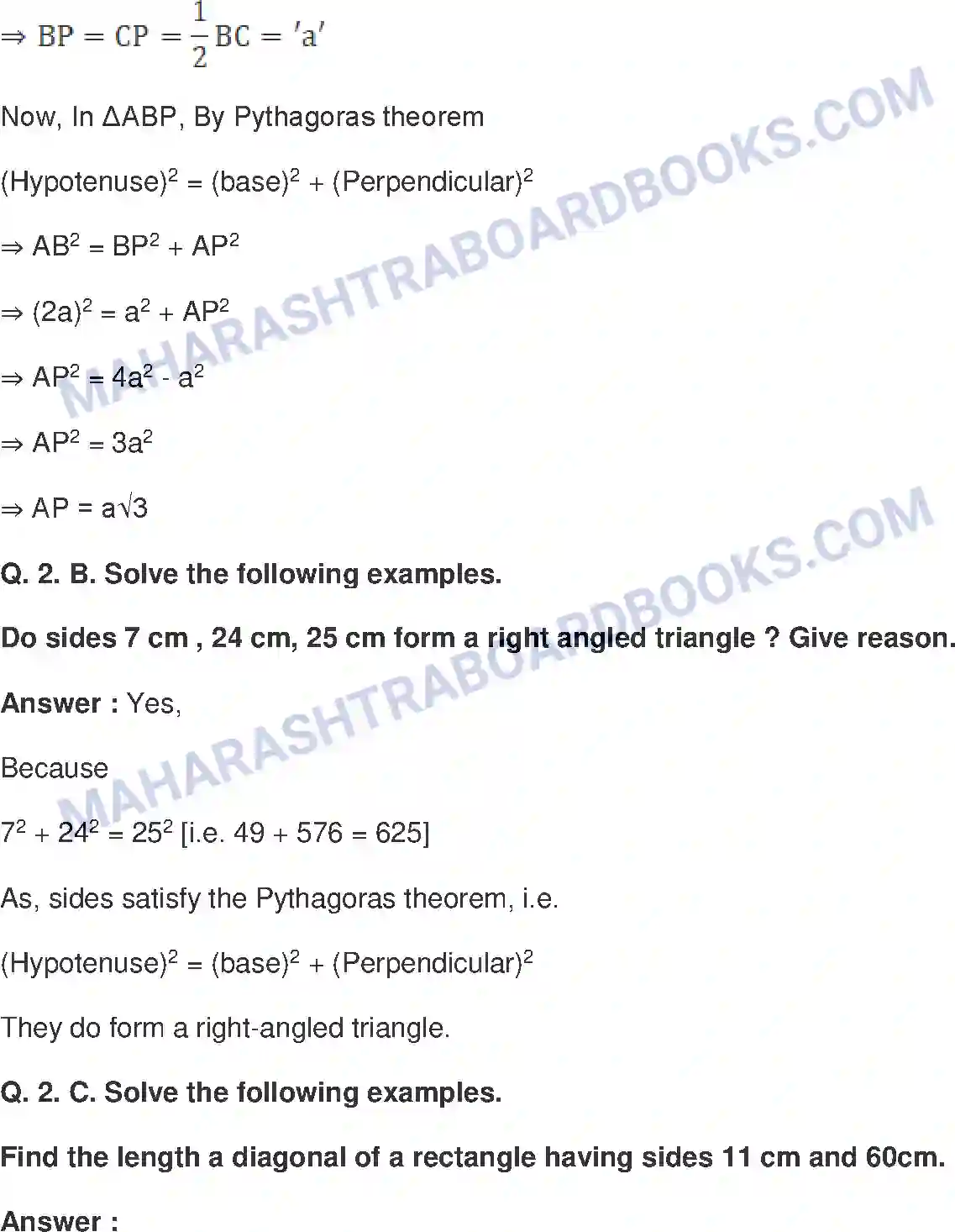 Maharashtra Board Solution Class-10 Mathematics+Part-II+-+English+Medium Pythagoras Theorem Image 21