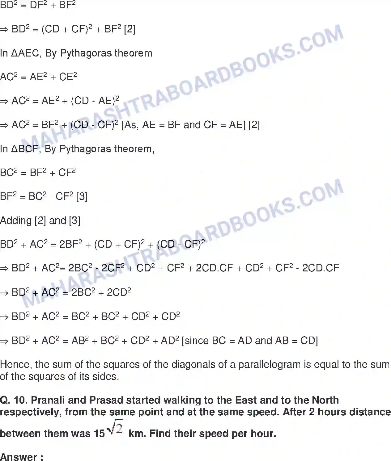 Maharashtra Board Solution Class-10 Mathematics+Part-II+-+English+Medium Pythagoras Theorem Image 32