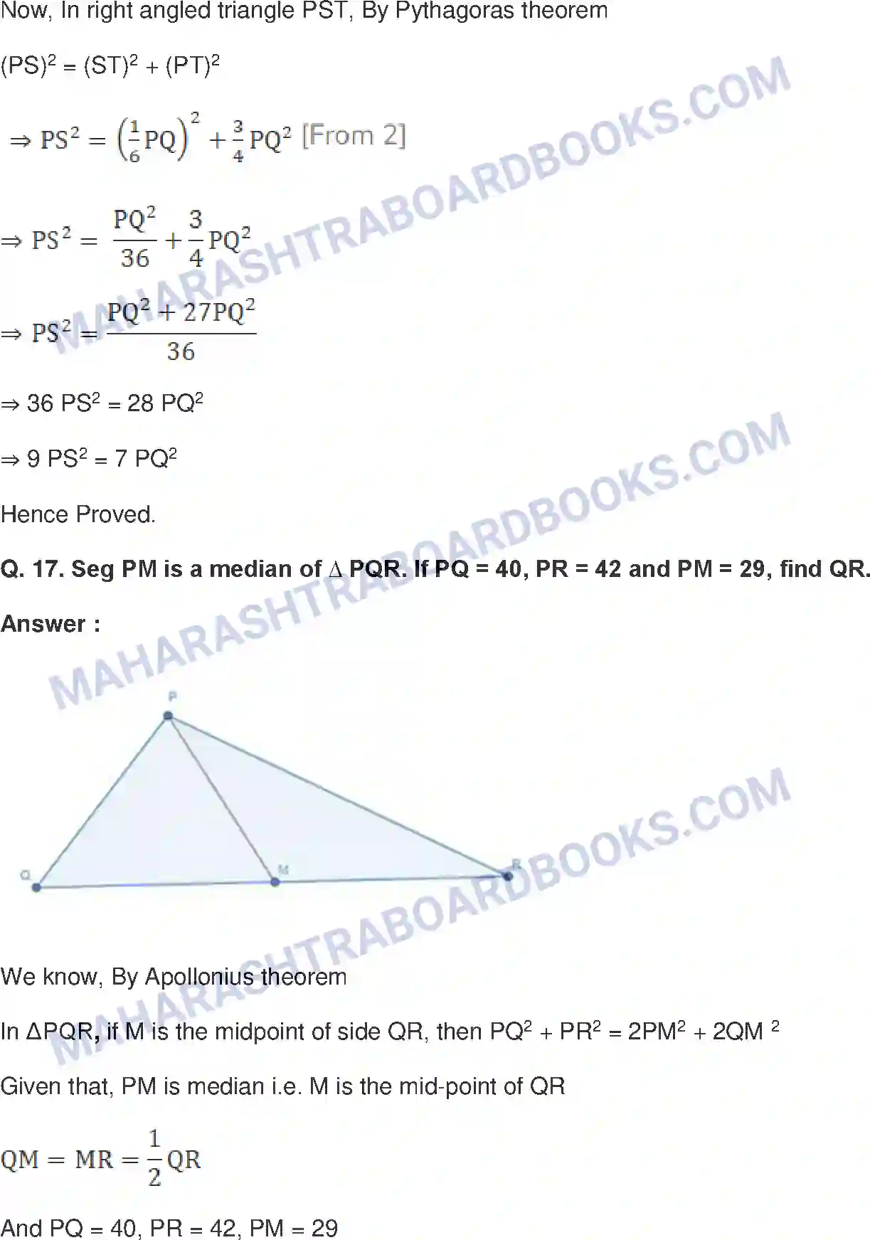 Maharashtra Board Solution Class-10 Mathematics+Part-II+-+English+Medium Pythagoras Theorem Image 44