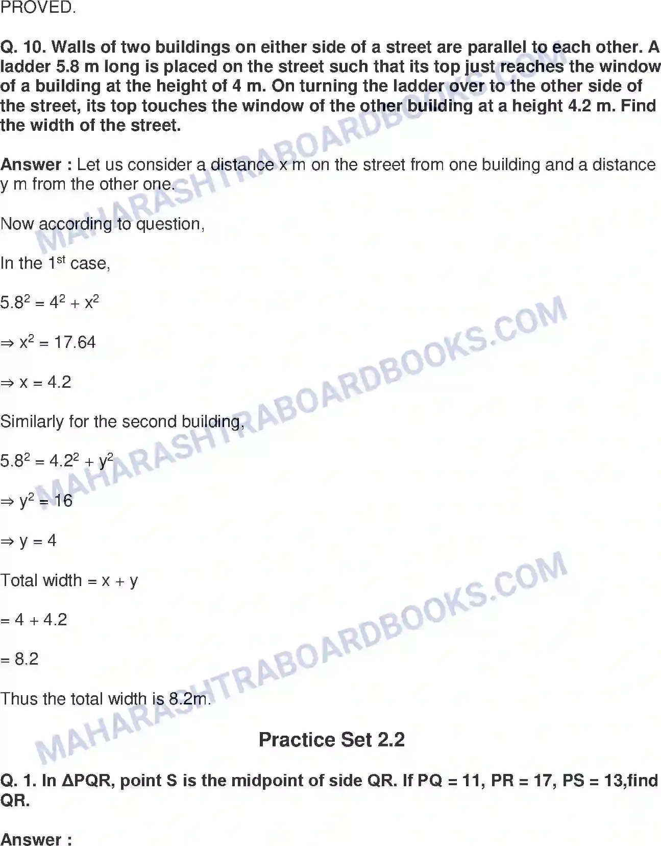 Maharashtra Board Solution Class-10 Mathematics+Part-II+-+English+Medium Pythagoras Theorem Image 9