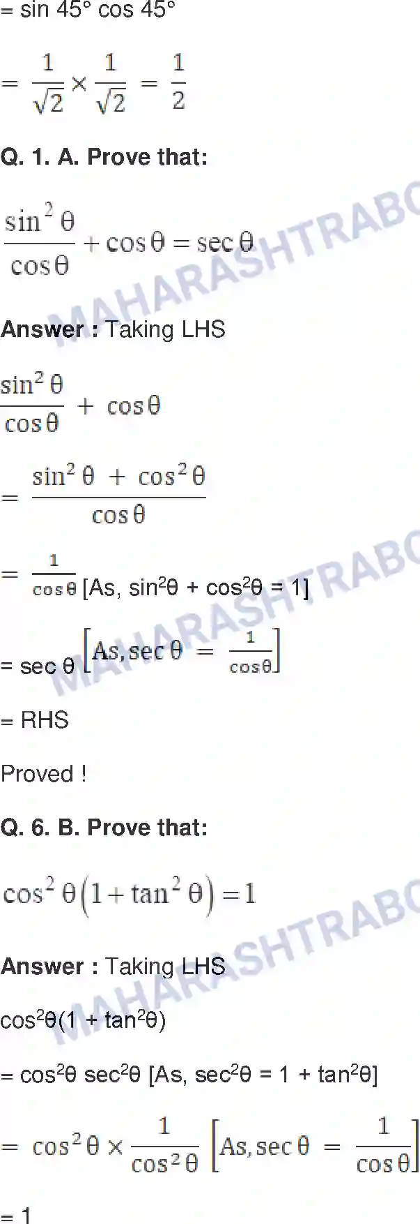 Maharashtra Board Solution class-10 Mathematics+Part-II+-+English+Medium Trigonometry Image 5