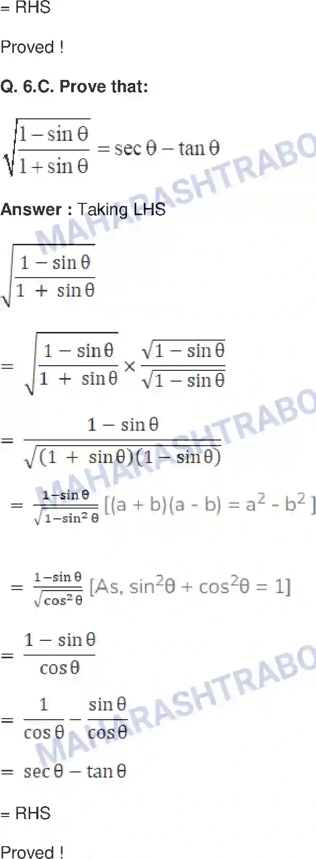 Maharashtra Board Solution class-10 Mathematics+Part-II+-+English+Medium Trigonometry Image 6