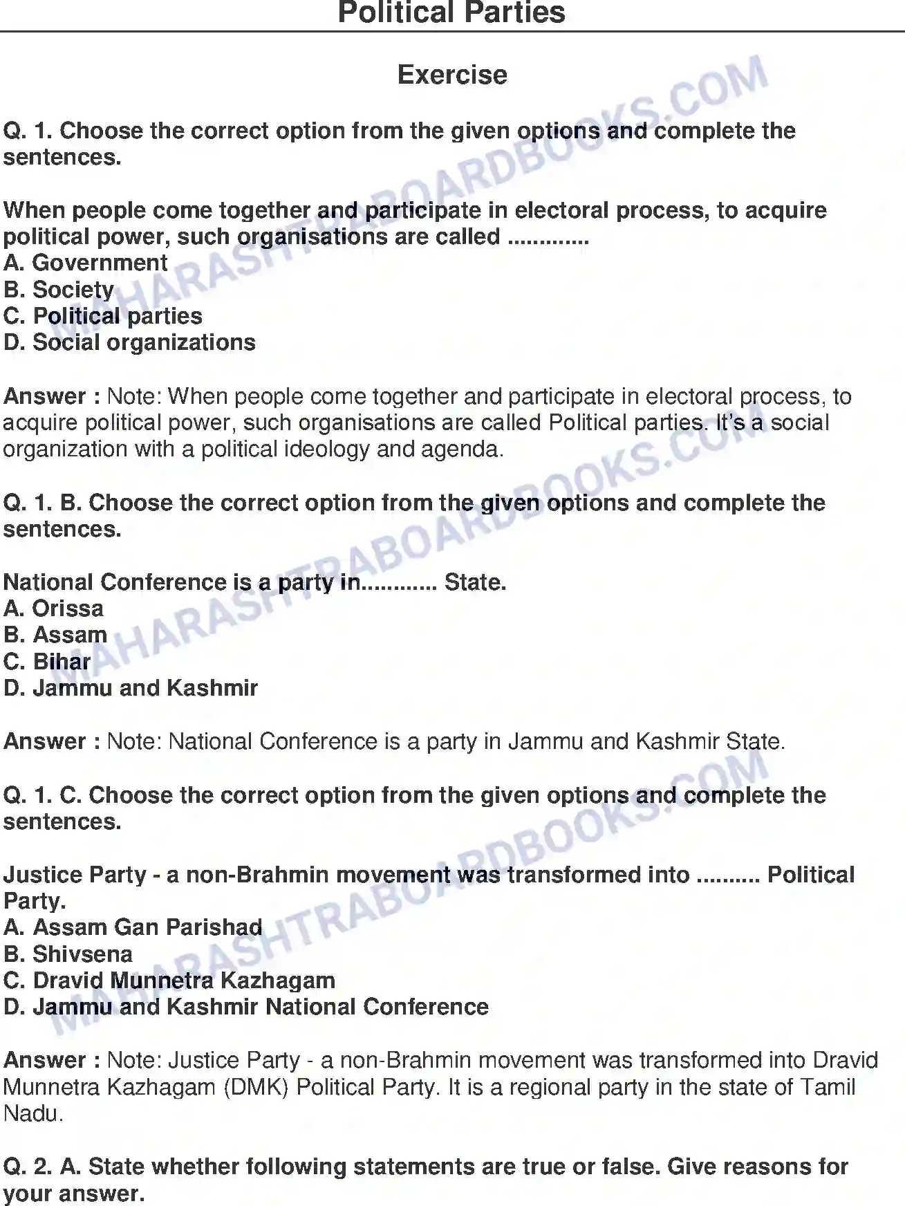 Maharashtra Board Solution Class-10 Political+Science+-+English+Medium Political Parties Image 1