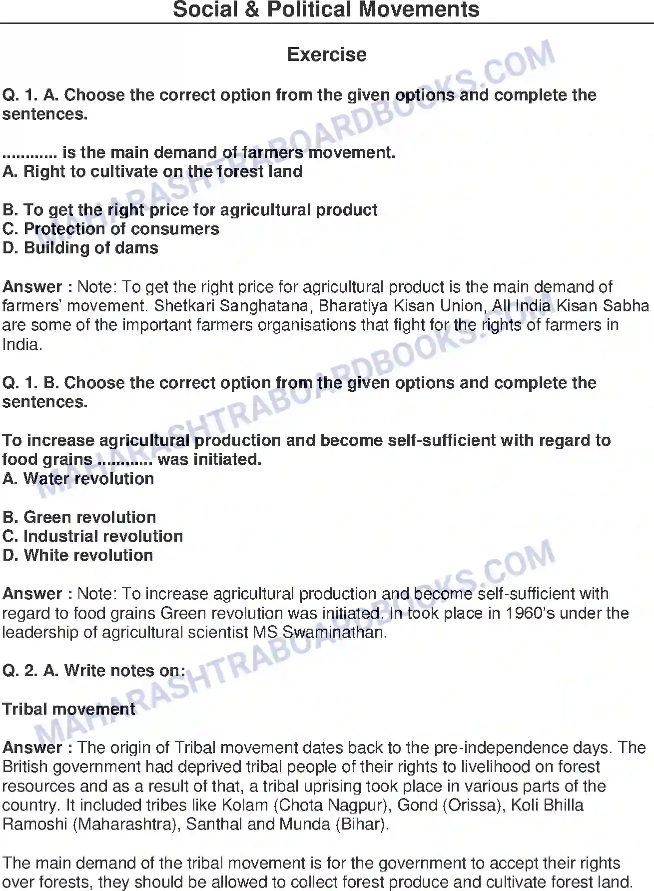 Maharashtra Board Solution Class-10 Political+Science+-+English+Medium Social and Political Movements Image 1
