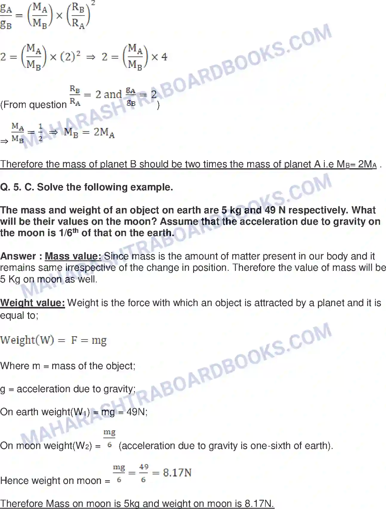 Maharashtra Board Solution Class-10 Science+&+Technology-I+-+English+Medium Gravitation Image 14