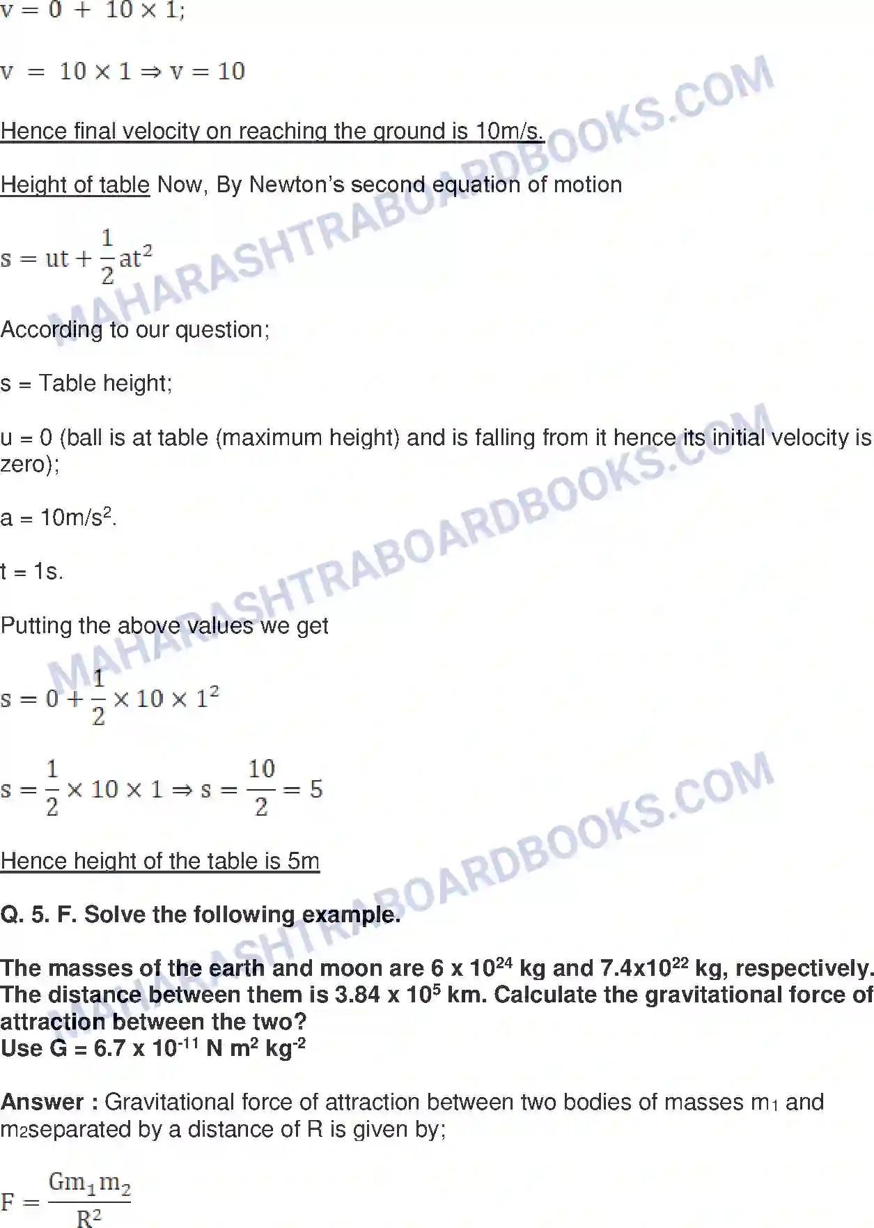 Maharashtra Board Solution Class-10 Science+&+Technology-I+-+English+Medium Gravitation Image 18