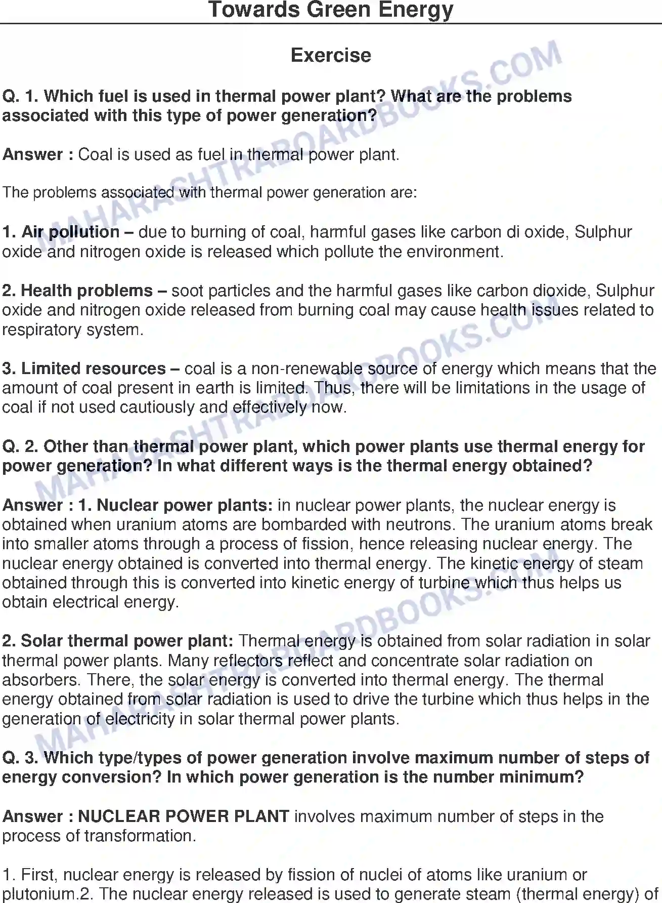 Maharashtra Board Solution class-10 Science+&+Technology-II+-+English+Medium Towards Green Energy Image 1