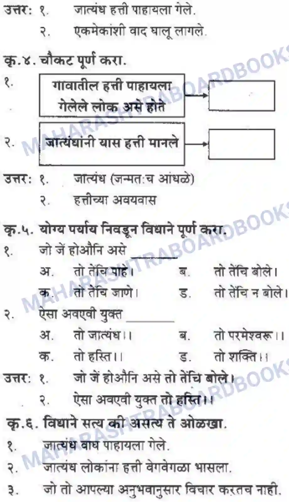 Maharashtra Board Solution Class-10 कुमारभारती हत्तीचा दुष्टान्त - गद्य -विभाग Image 3