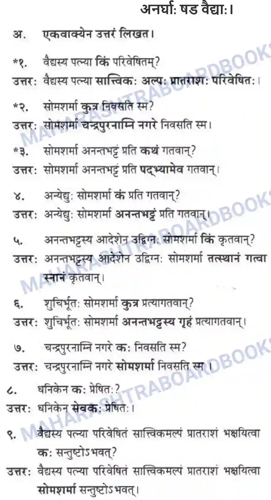 Maharashtra Board Solution Class-10 मन्दाकिनी+(Sanskrit) अनर्घा षड वैद्या। - गद्यम अवबोधनम Image 1