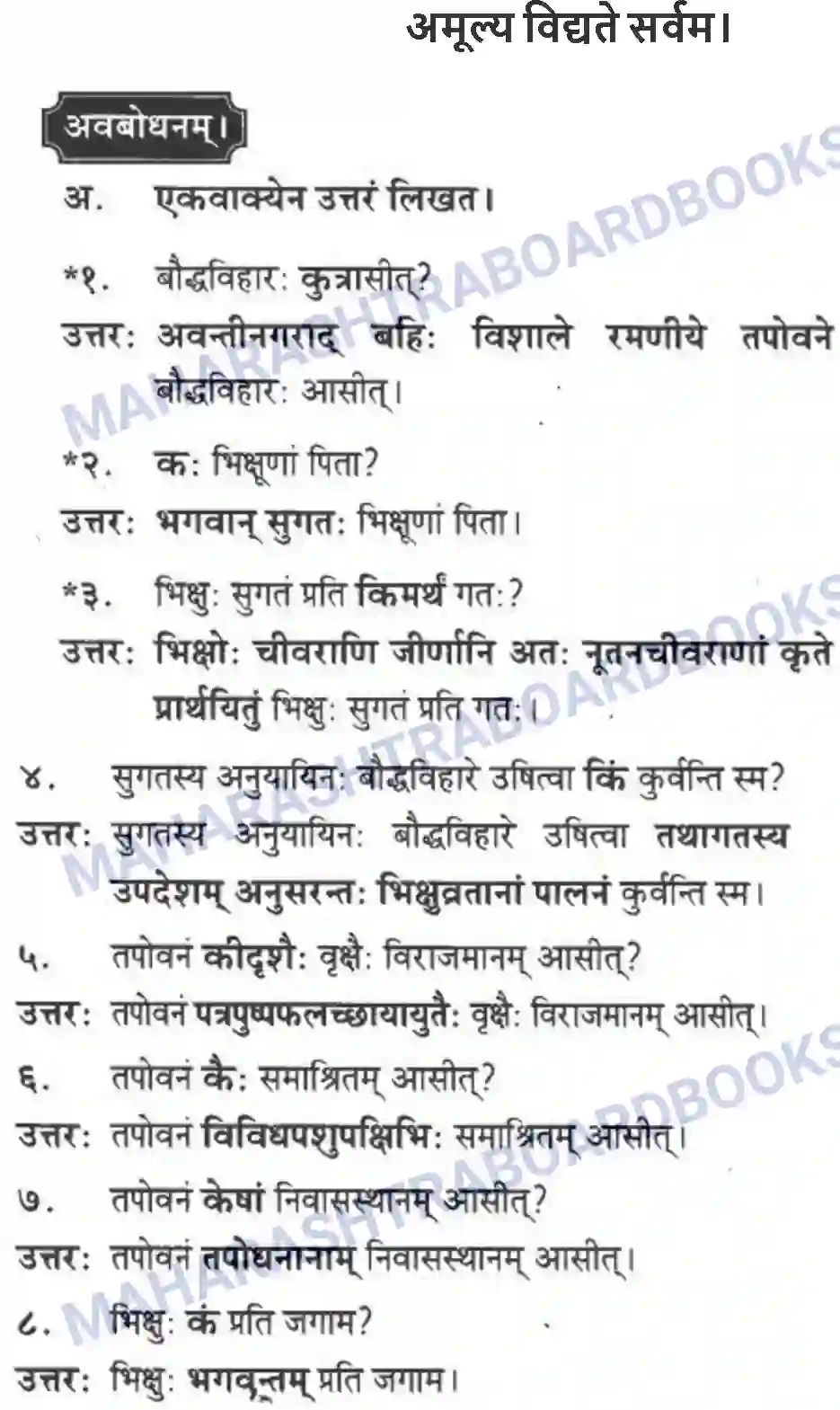 Maharashtra Board Solution Class-10 मन्दाकिनी+(Sanskrit) अमूल्य विद्यते सर्वम। - गद्यम अवबोधनम Image 1