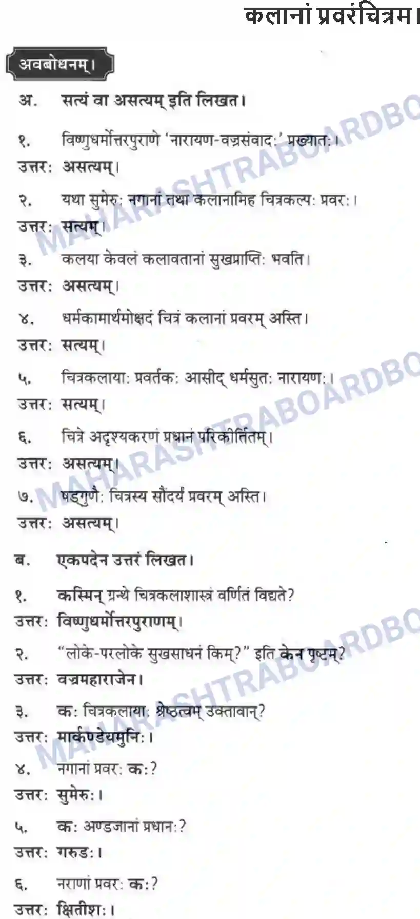 Maharashtra Board Solution Class-10 मन्दाकिनी+(Sanskrit) कलानां प्रवरंचित्रम। - स्थूलवाचनम अवबोधनम Image 1