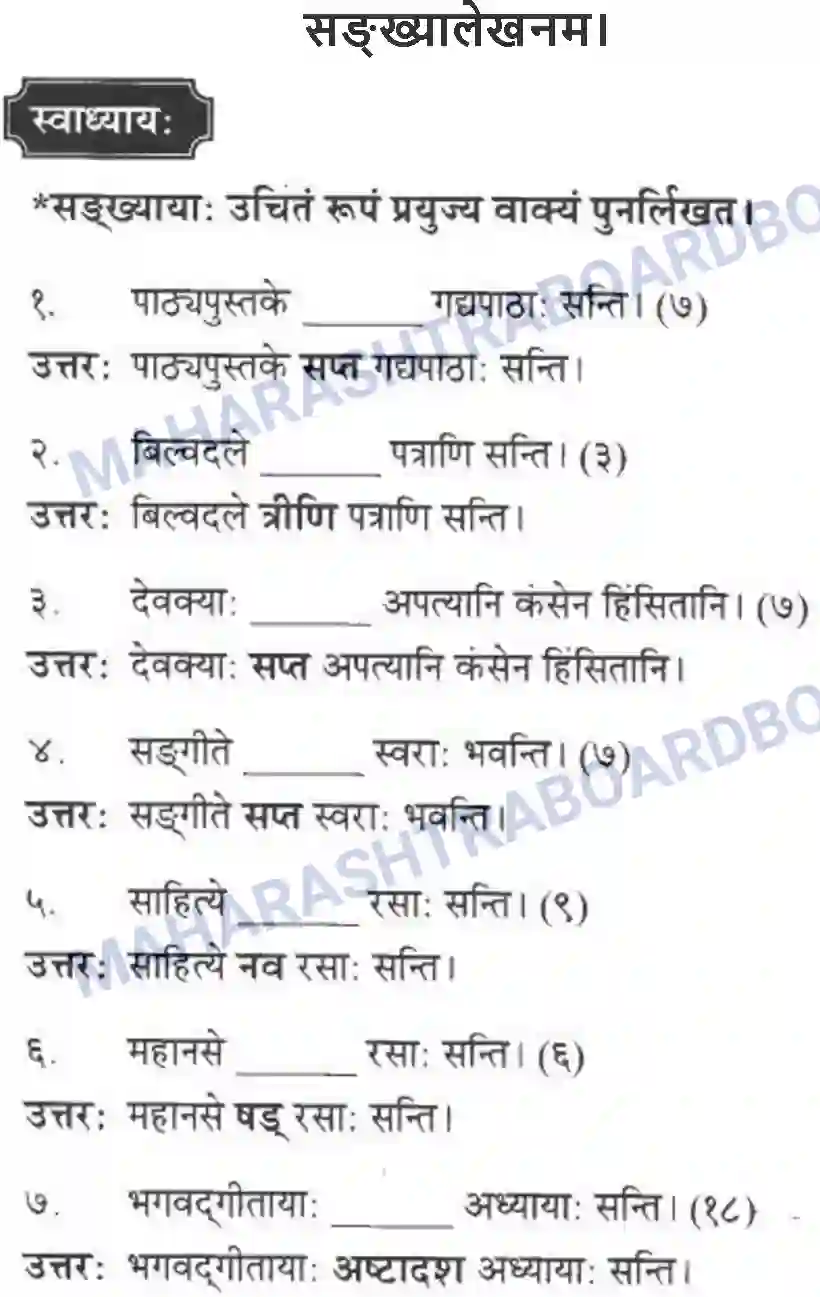 Maharashtra Board Solution Class-10 मन्दाकिनी+(Sanskrit) सङ्ख्यालेखनम। - व्याकरणम – ऊपयोजनकौशलम Image 1