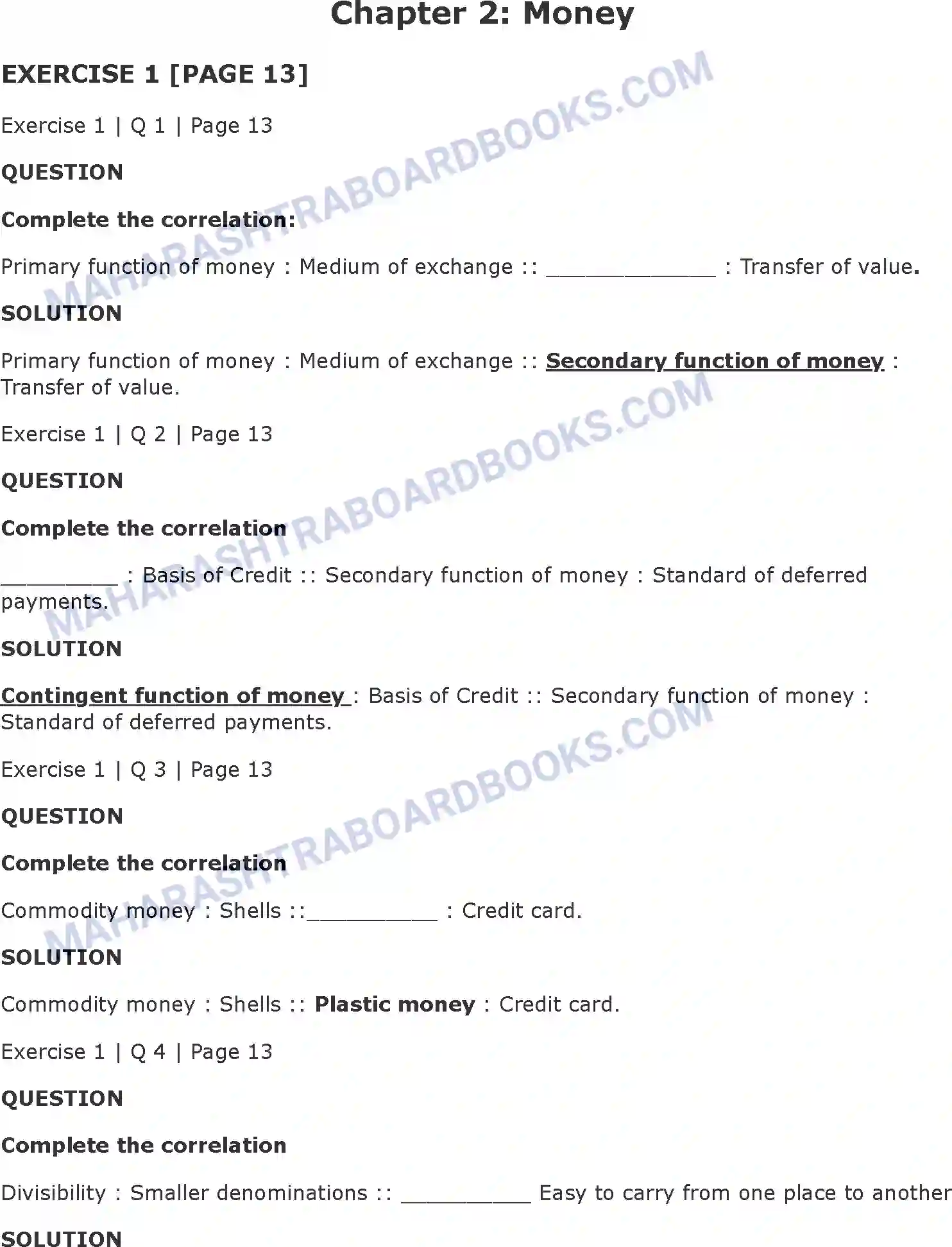 Maharashtra Board Solution Class-11 Economics Money Image 1