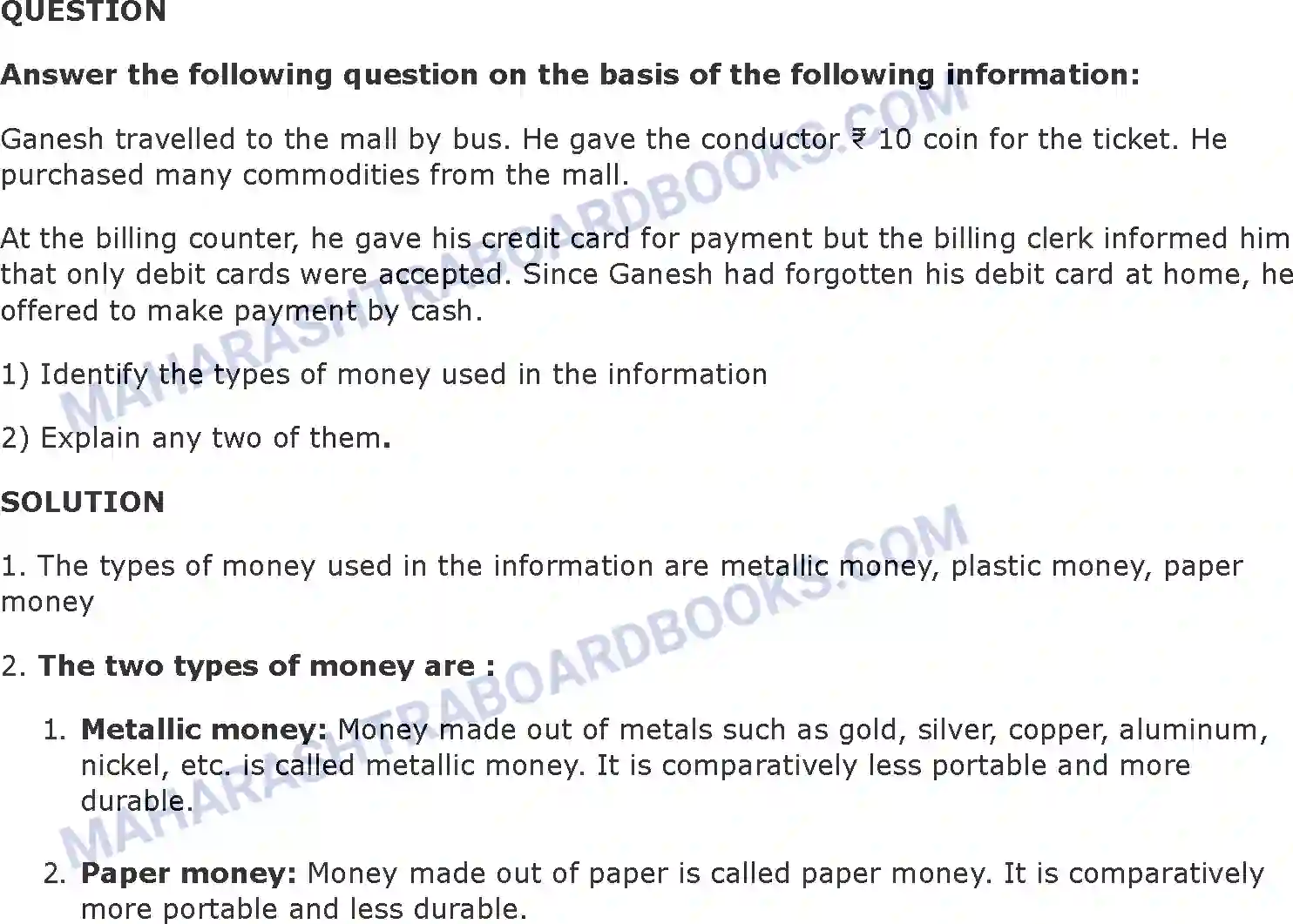 Maharashtra Board Solution Class-11 Economics Money Image 9