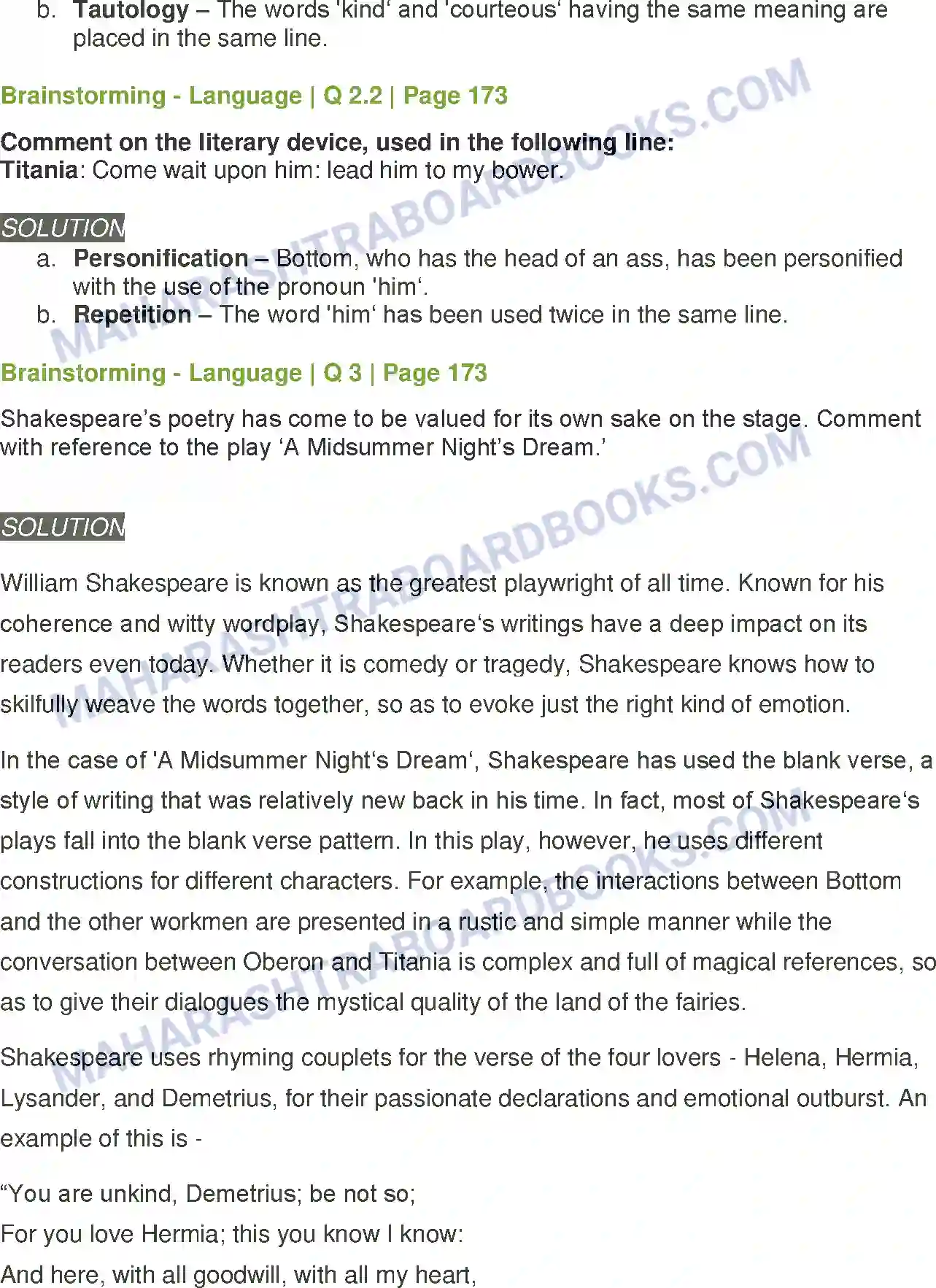 Maharashtra Board Solution Class-11 English Extracts of Drama - (A) A Midsummer - Nights Dream Image 13