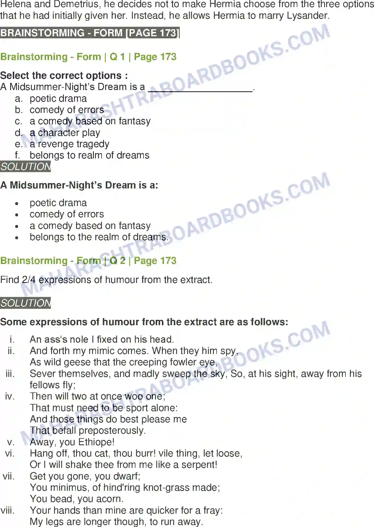 Maharashtra Board Solution Class-11 English Extracts of Drama - (A) A Midsummer - Nights Dream Image 9