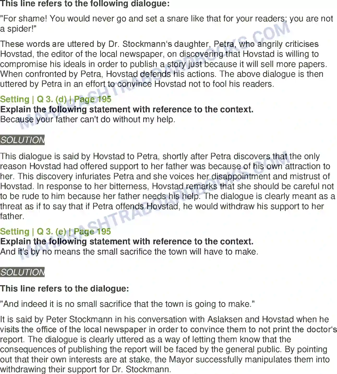 Maharashtra Board Solution Class-11 English Extracts of Drama - (B) An Enemy of the People Image 9