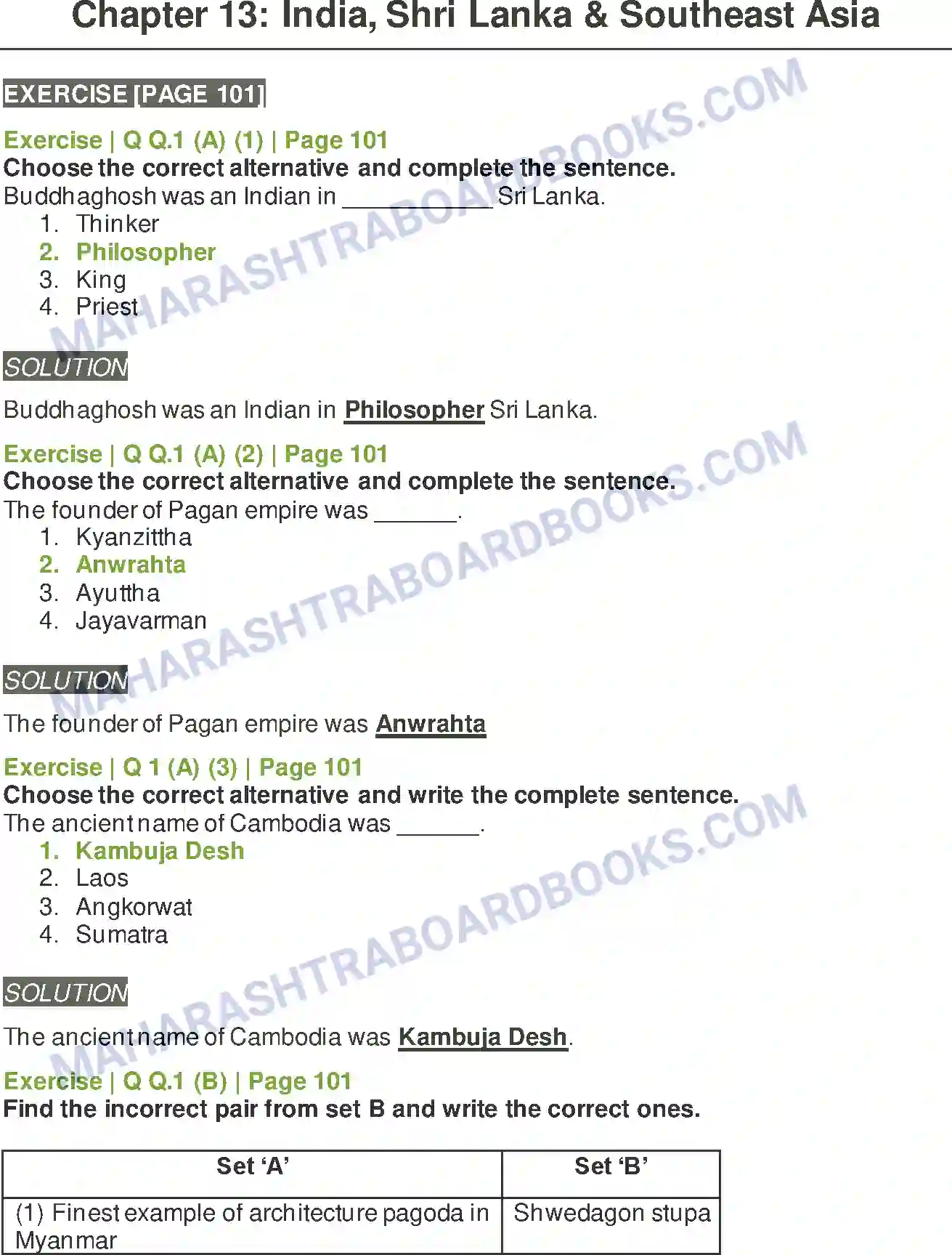 Maharashtra Board Solution Class-11 History India, Shri Lanka and Southeast Asia Image 1