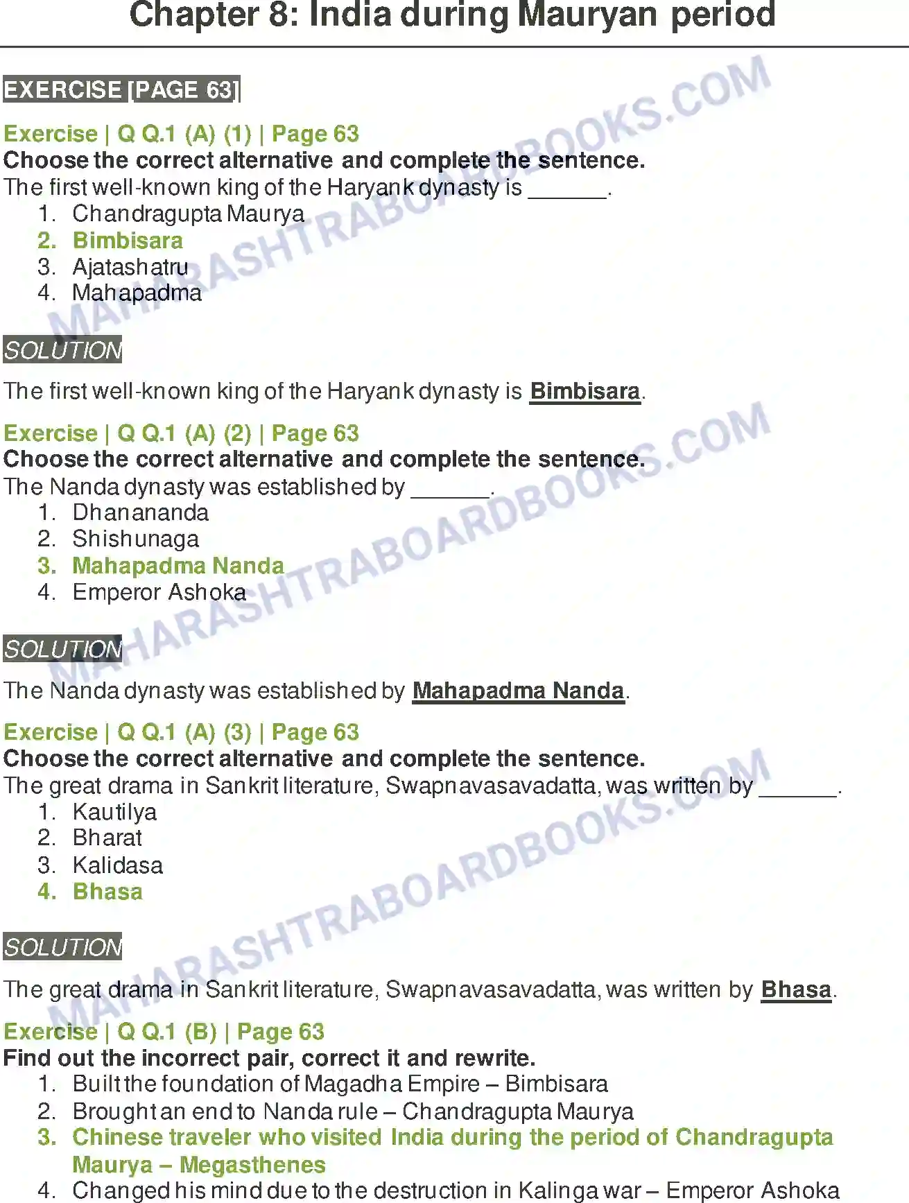 Maharashtra Board Solution Class-11 History India during Mauryan period Image 1