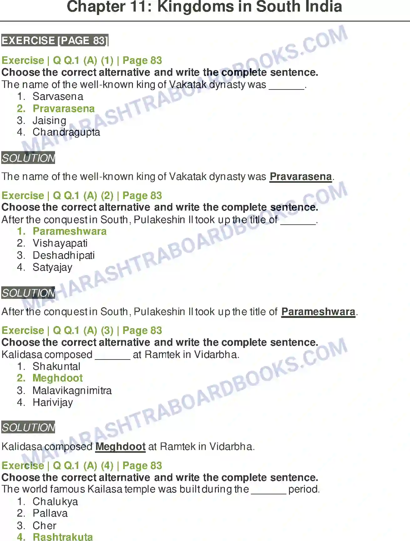 Maharashtra Board Solution Class-11 History Kingdoms in South India Image 1