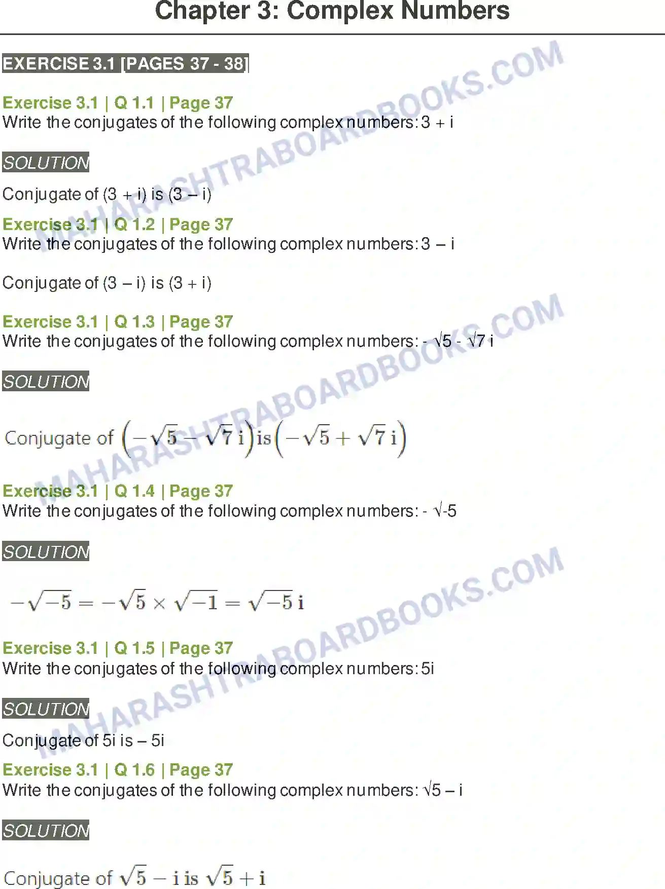 Maharashtra Board Solution class-11 Mathematics+&+Statistics+-+1 Complex Numbers Image 1