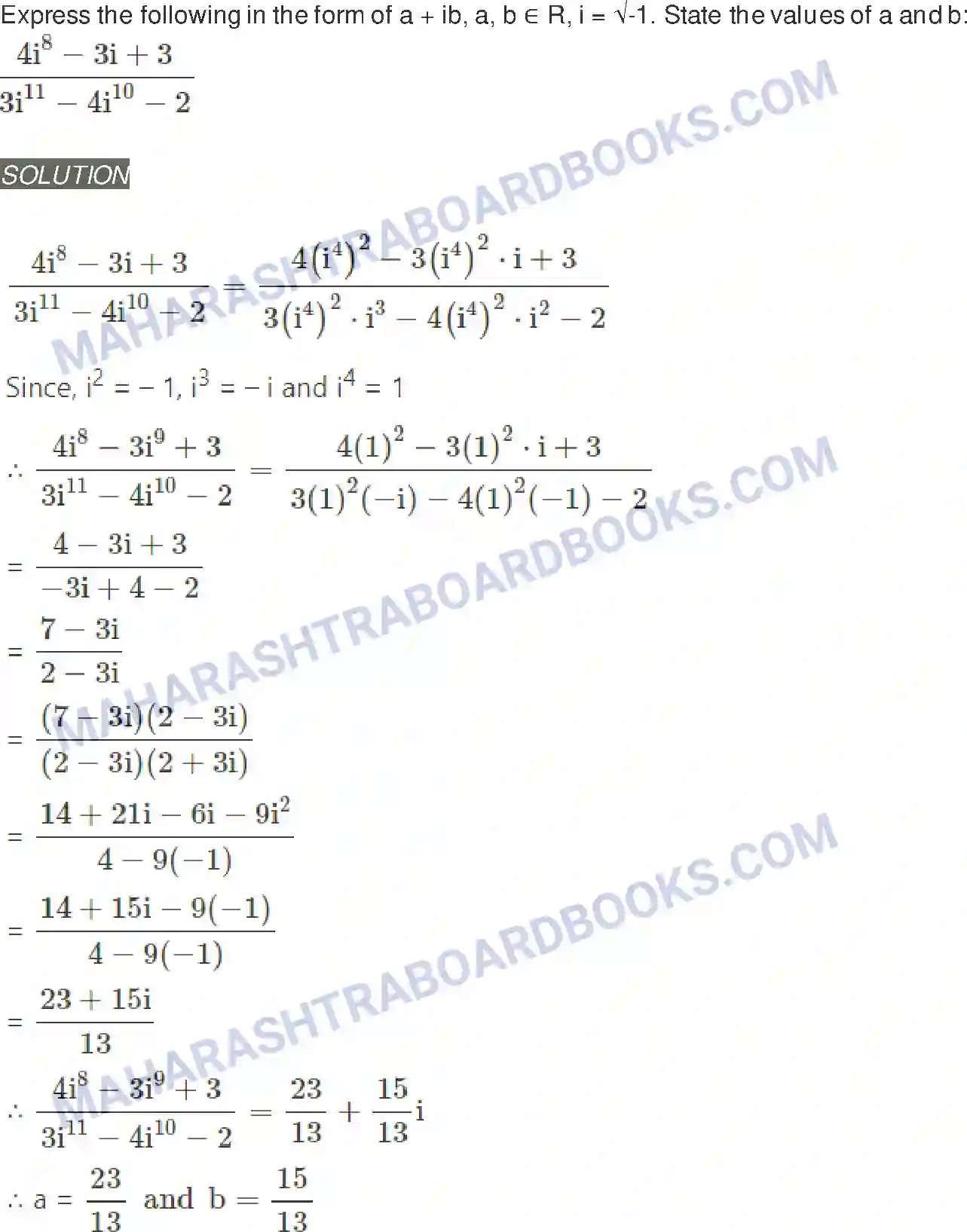 Maharashtra Board Solution class-11 Mathematics+&+Statistics+-+1 Complex Numbers Image 6