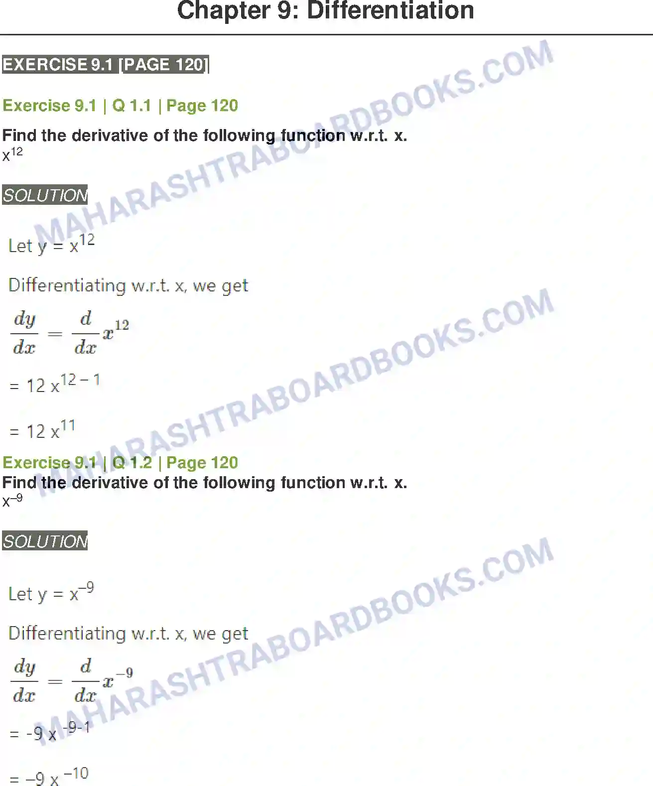 Maharashtra Board Solution Class-11 Mathematics+&+Statistics+-+1 Differentiation Image 1