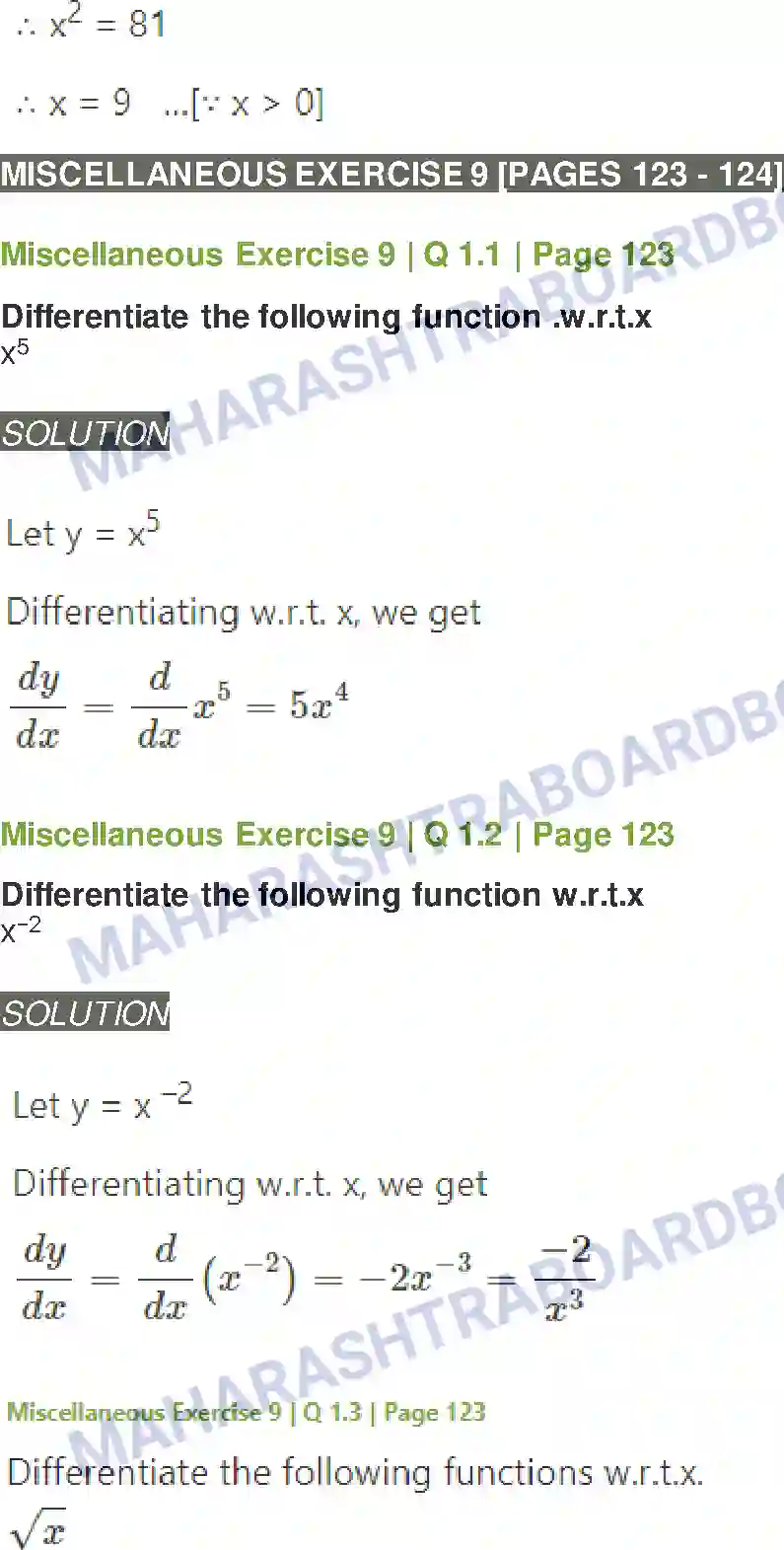 Maharashtra Board Solution Class-11 Mathematics+&+Statistics+-+1 Differentiation Image 35