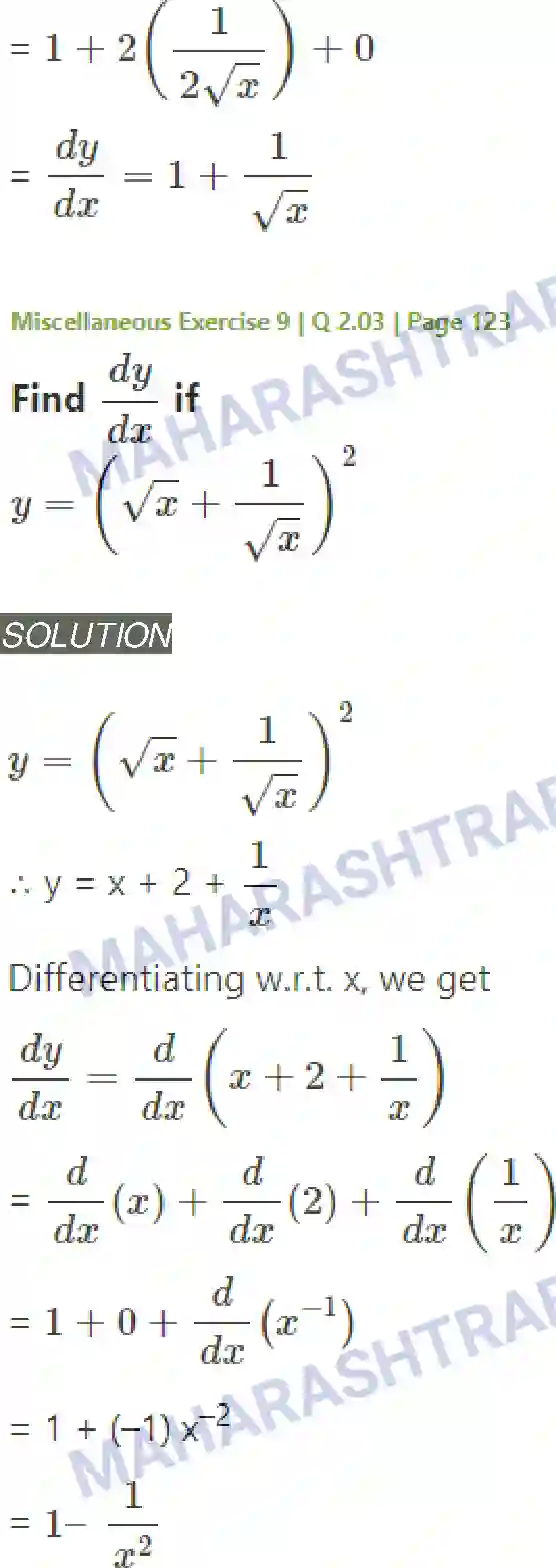 Maharashtra Board Solution Class-11 Mathematics+&+Statistics+-+1 Differentiation Image 39