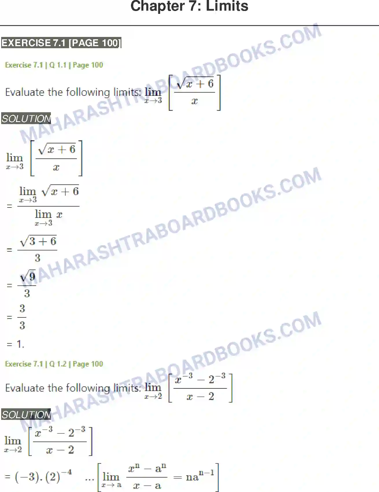 Maharashtra Board Solution Class-11 Mathematics+&+Statistics+-+1 Limits Image 1