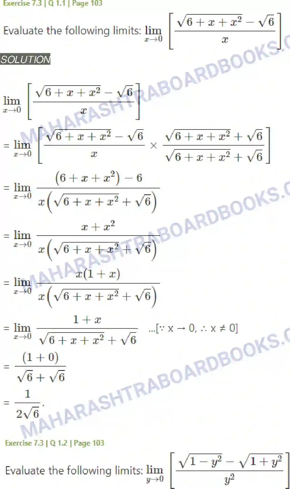 Maharashtra Board Solution Class-11 Mathematics+&+Statistics+-+1 Limits Image 18