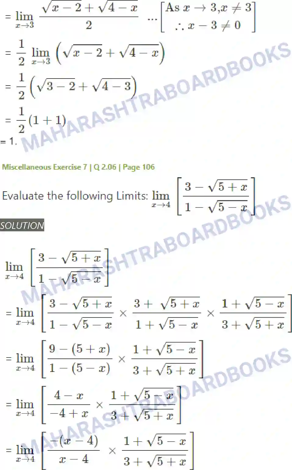 Maharashtra Board Solution Class-11 Mathematics+&+Statistics+-+1 Limits Image 52