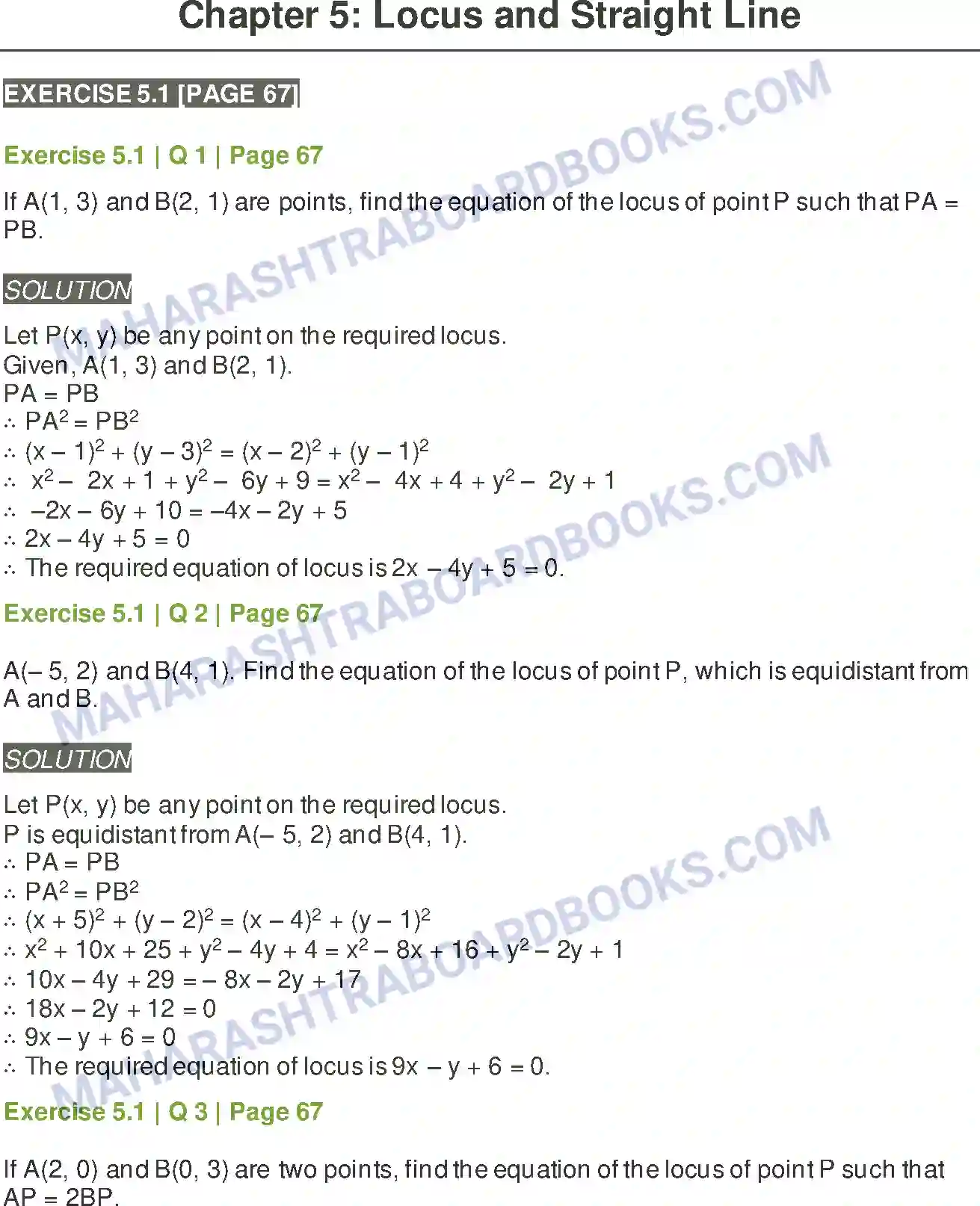 Maharashtra Board Solution Class-11 Mathematics+&+Statistics+-+1 Locus and Straight Line Image 1