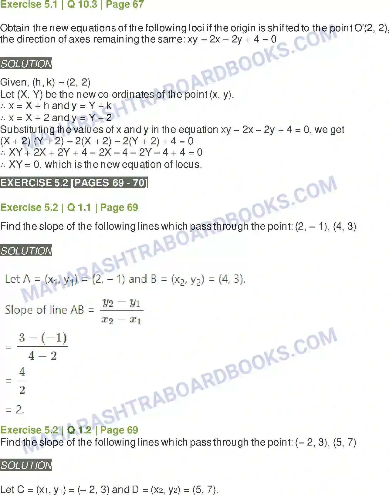 Maharashtra Board Solution Class-11 Mathematics+&+Statistics+-+1 Locus and Straight Line Image 6