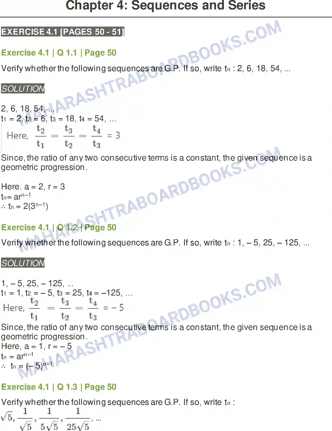 Maharashtra Board Solution Class-11 Mathematics+&+Statistics+-+1 Sequences and Series Image 1