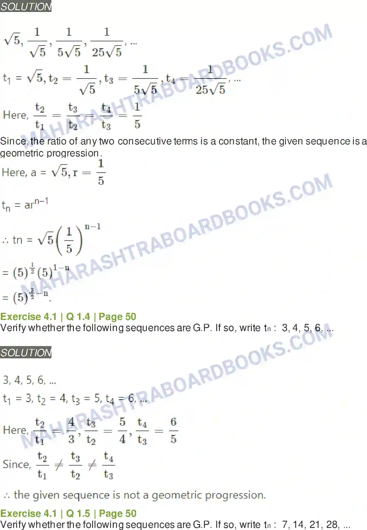 Maharashtra Board Solution Class-11 Mathematics+&+Statistics+-+1 Sequences and Series Image 2