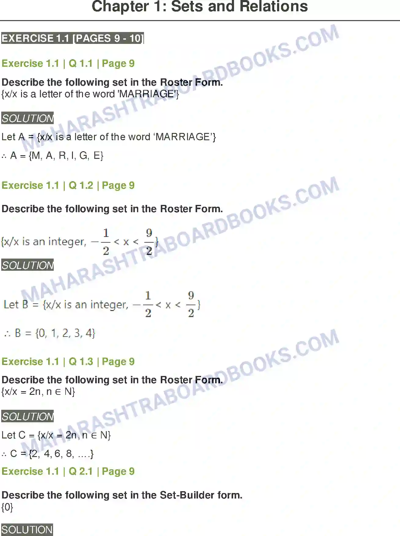 Maharashtra Board Solution Class-11 Mathematics+&+Statistics+-+1 Sets and Relations Image 1