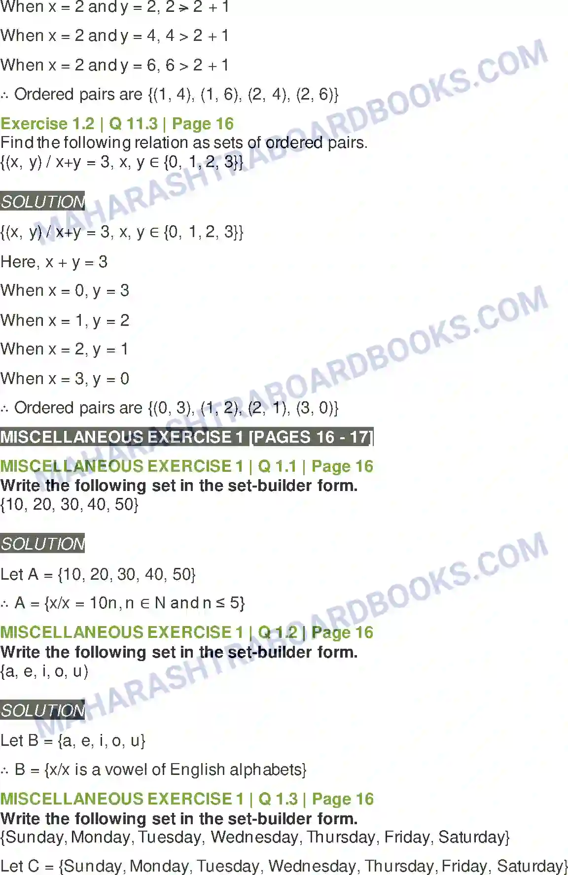 Maharashtra Board Solution Class-11 Mathematics+&+Statistics+-+1 Sets and Relations Image 21