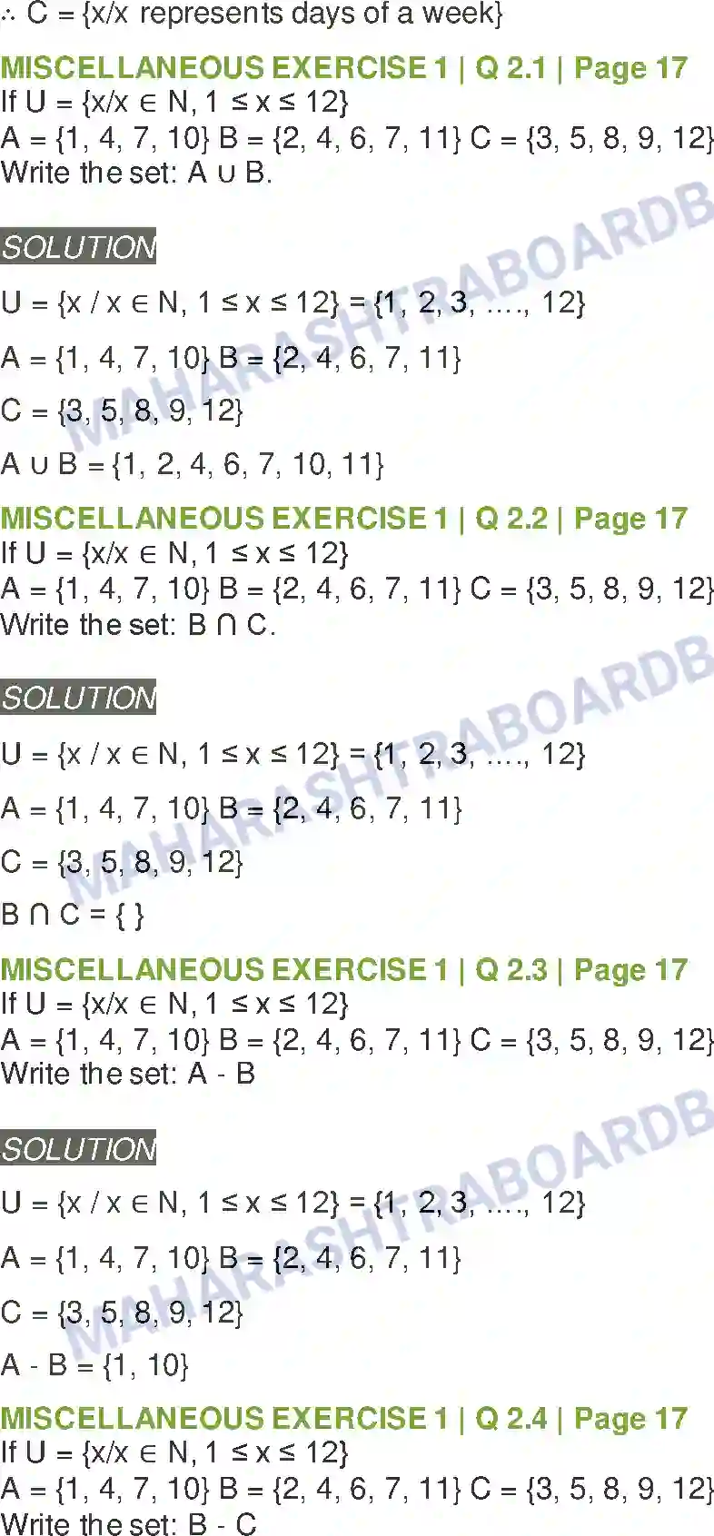 Maharashtra Board Solution Class-11 Mathematics+&+Statistics+-+1 Sets and Relations Image 22