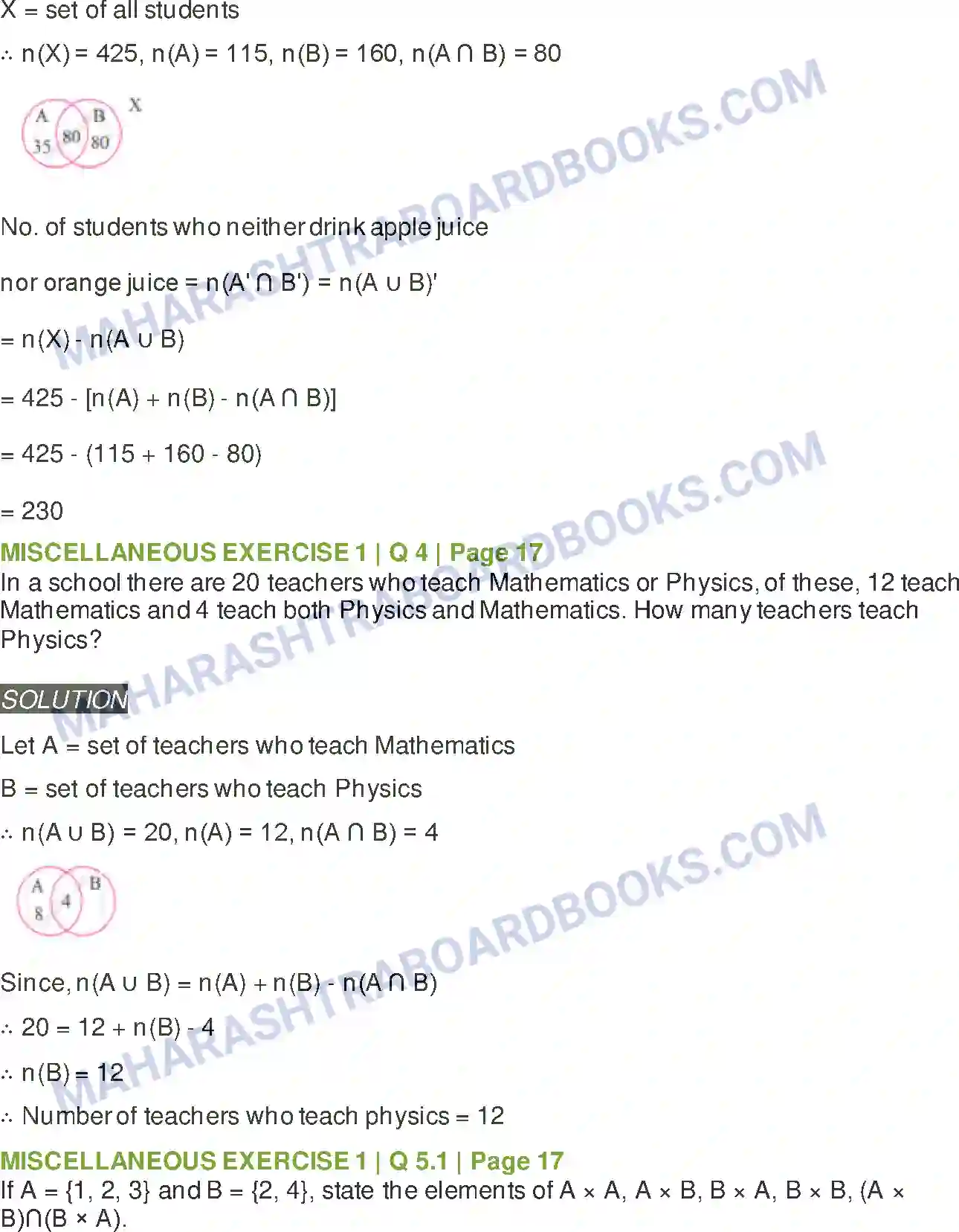 Maharashtra Board Solution Class-11 Mathematics+&+Statistics+-+1 Sets and Relations Image 24