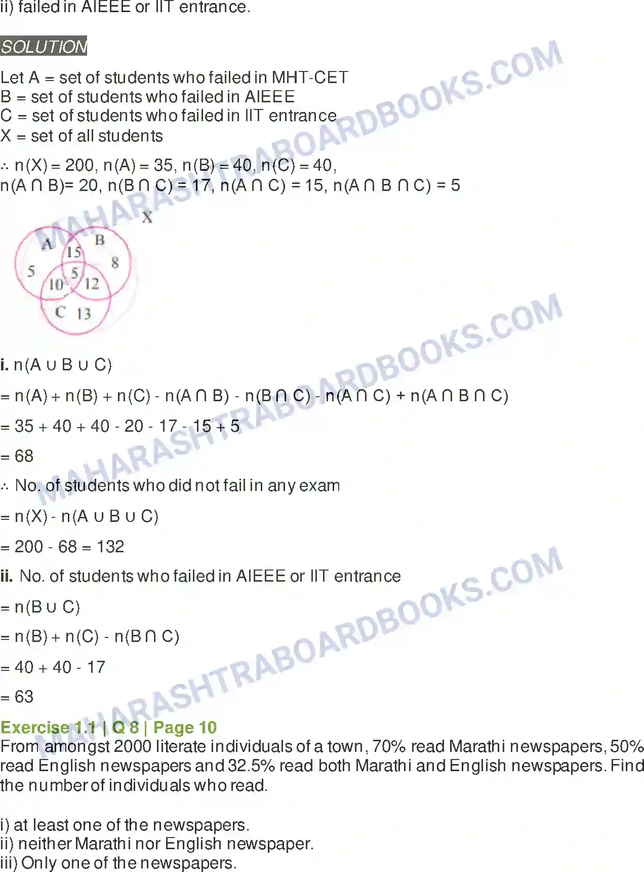 Maharashtra Board Solution Class-11 Mathematics+&+Statistics+-+1 Sets and Relations Image 9