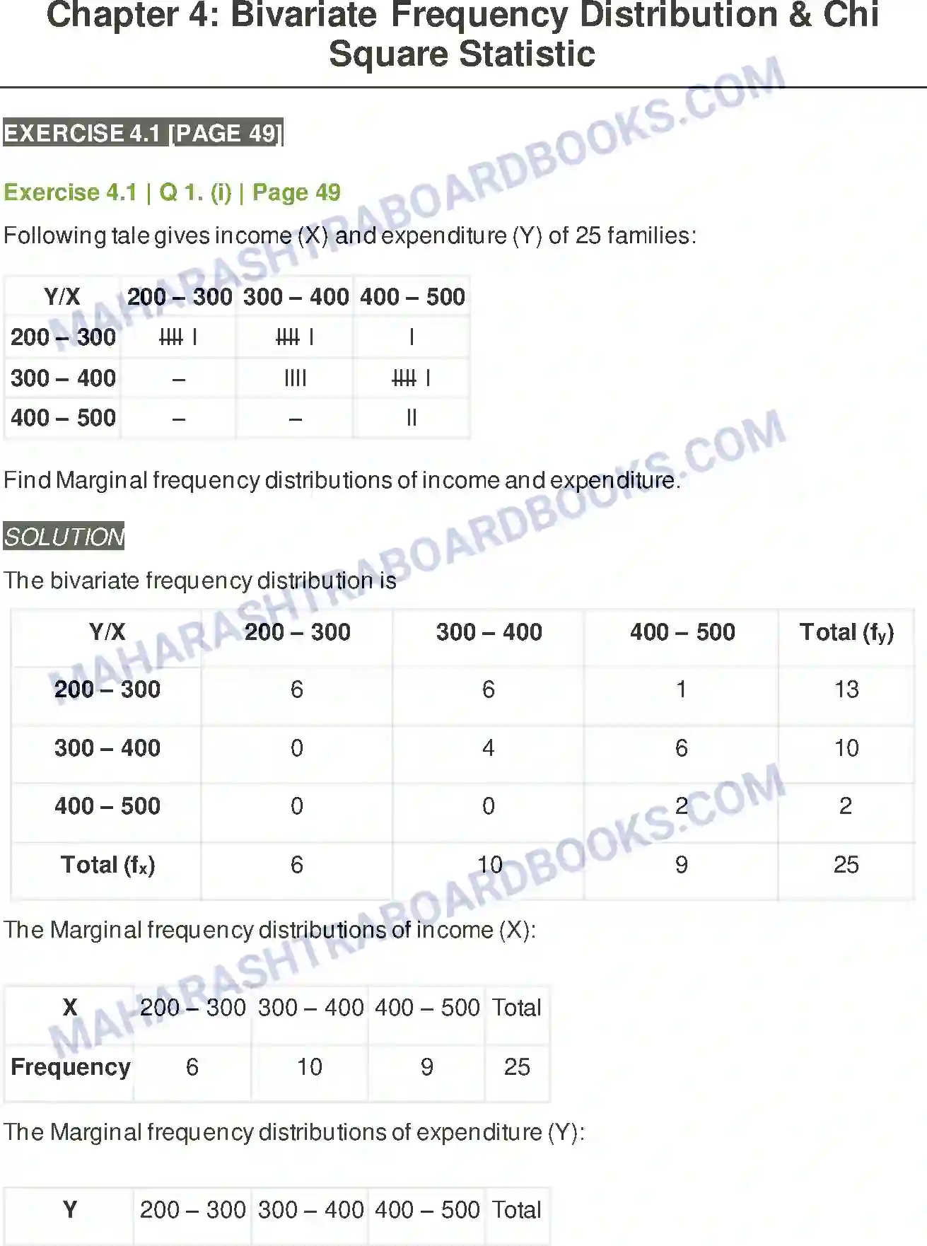 Maharashtra Board Solution Class-11 Mathematics+&+Statistics+-+2 Bivariate Frequency Distribution & Chi Square Statistic Image 1