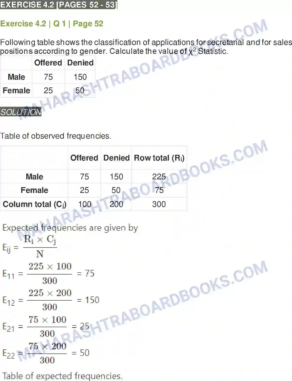 Maharashtra Board Solution Class-11 Mathematics+&+Statistics+-+2 Bivariate Frequency Distribution & Chi Square Statistic Image 10