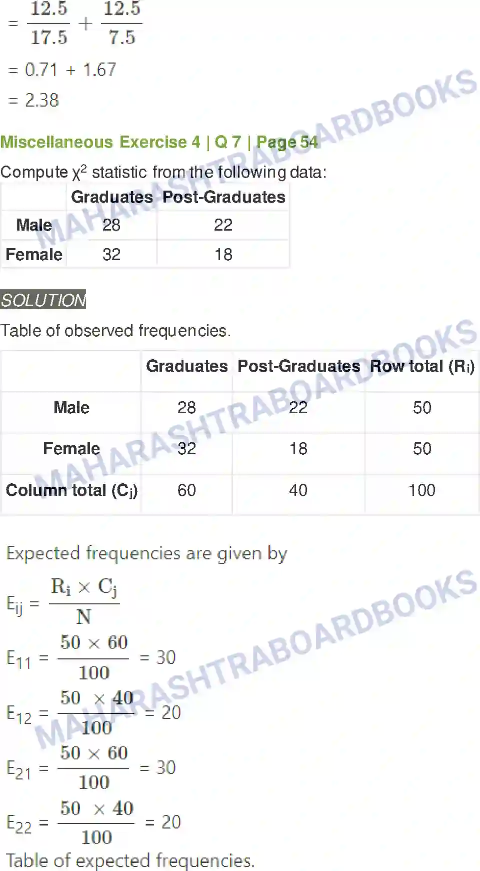 Maharashtra Board Solution Class-11 Mathematics+&+Statistics+-+2 Bivariate Frequency Distribution & Chi Square Statistic Image 30