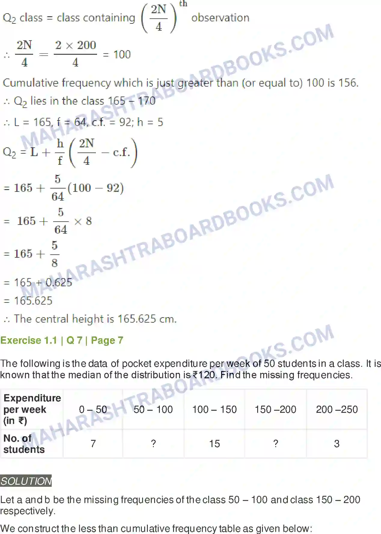 Maharashtra Board Solution Class-11 Mathematics+&+Statistics+-+2 Partition Values Image 8