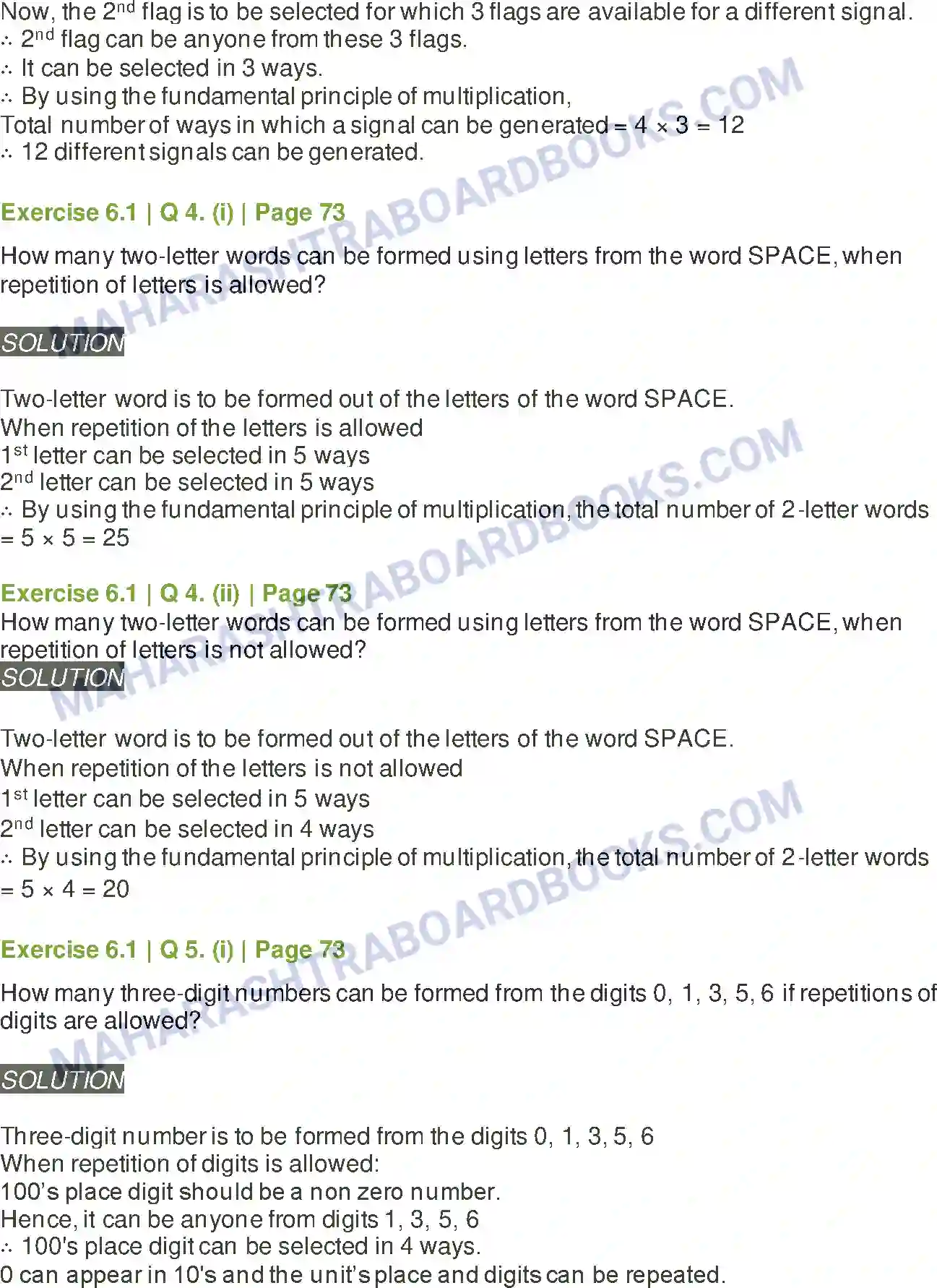 Maharashtra Board Solution class-11 Mathematics+&+Statistics+-+2 Permutations and Combinations Image 2