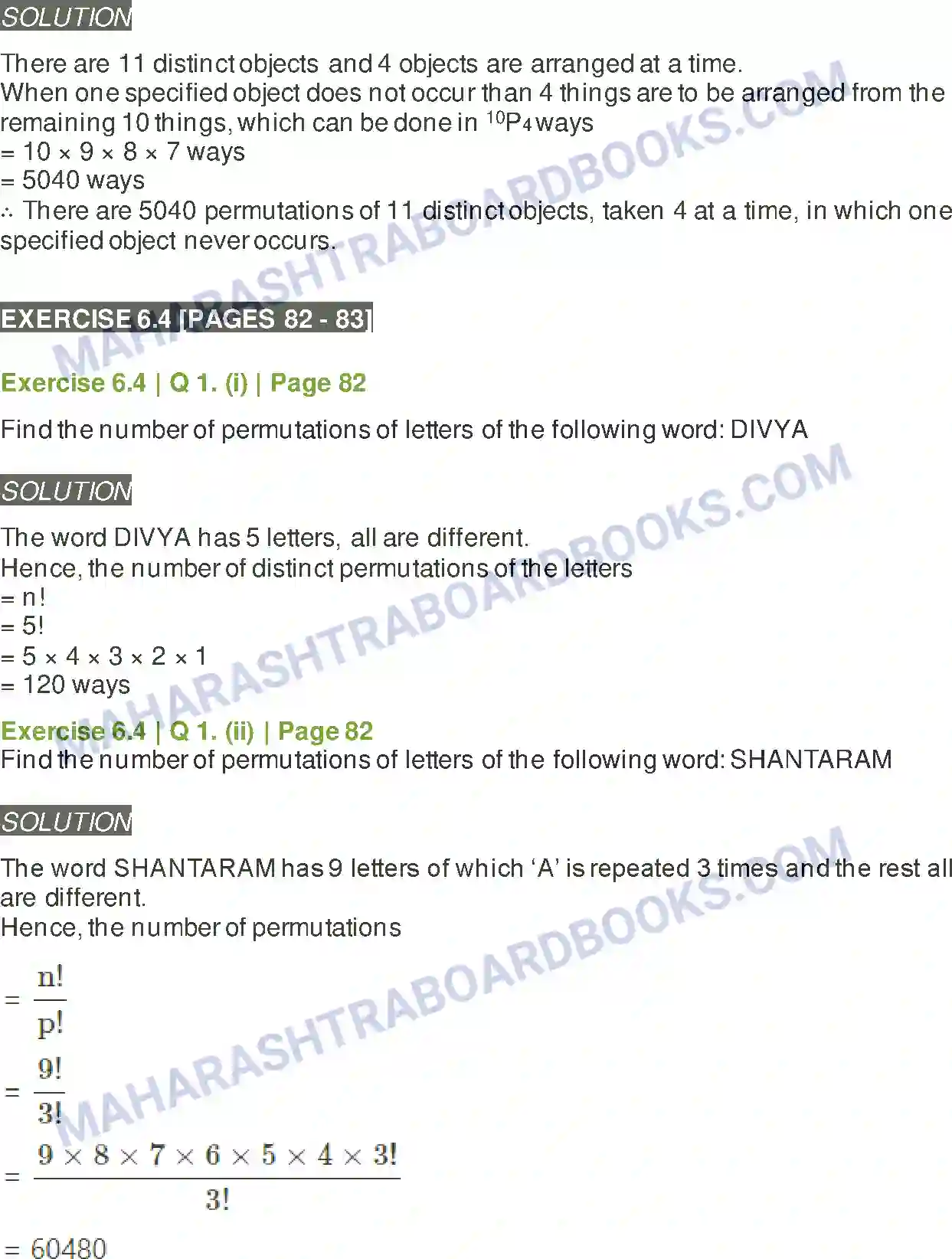 Maharashtra Board Solution class-11 Mathematics+&+Statistics+-+2 Permutations and Combinations Image 33