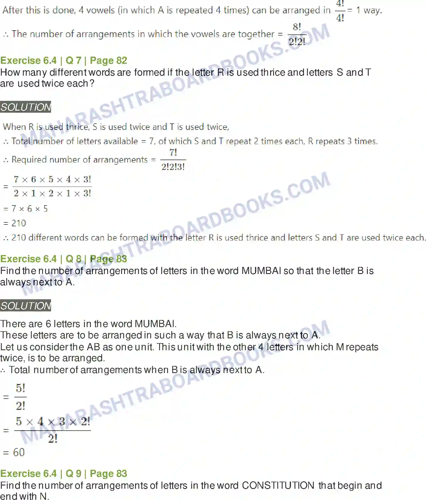 Maharashtra Board Solution class-11 Mathematics+&+Statistics+-+2 Permutations and Combinations Image 38